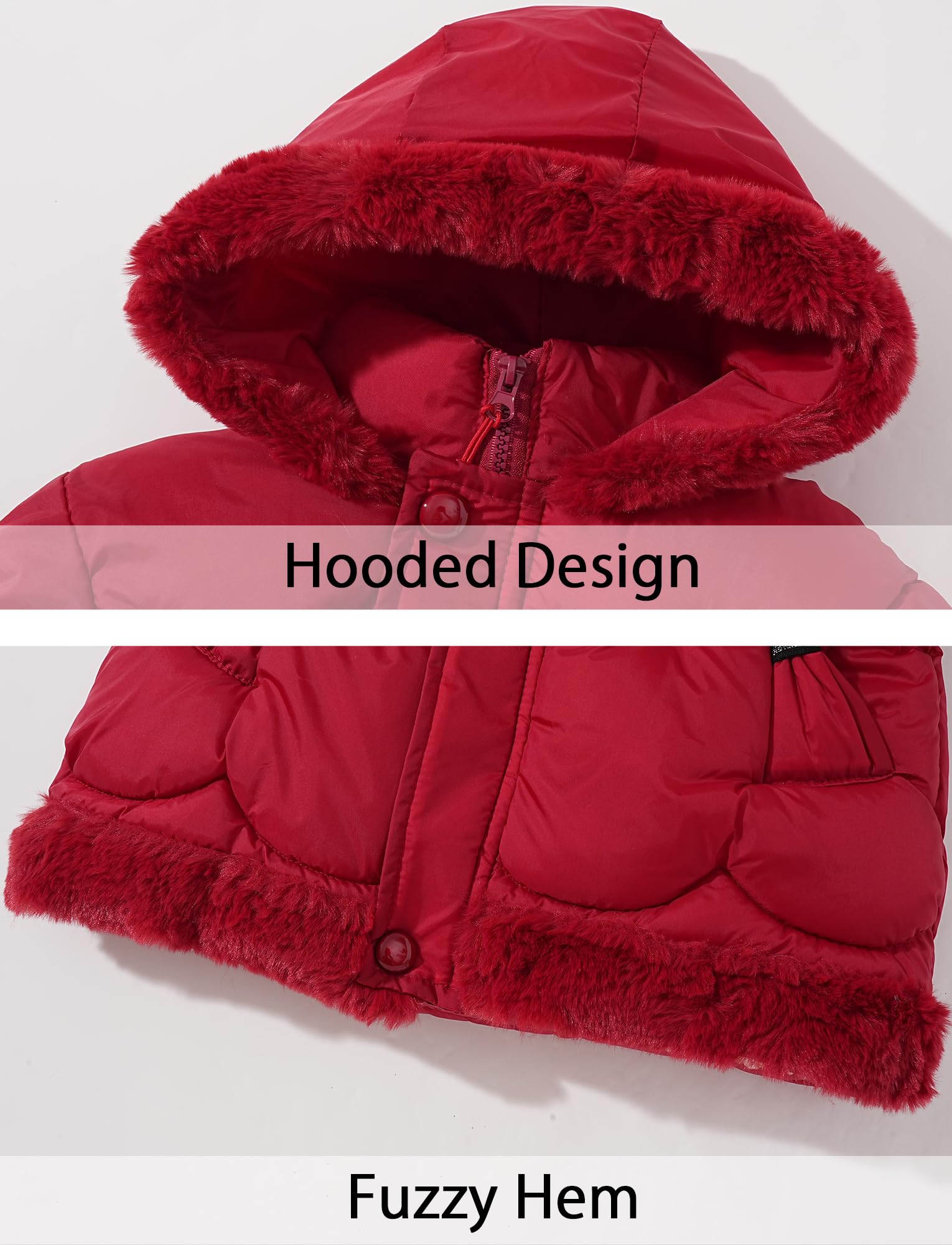 FEOYA Bambina Giubbotto Invernale Pelliccia Bimba Piumino Parka Felpa Bambine Cappotto In Pile Con Il Cappello Bambini Giubbotto Elegante Outwear Tinta Unita All'Aperto 3-8 Anni