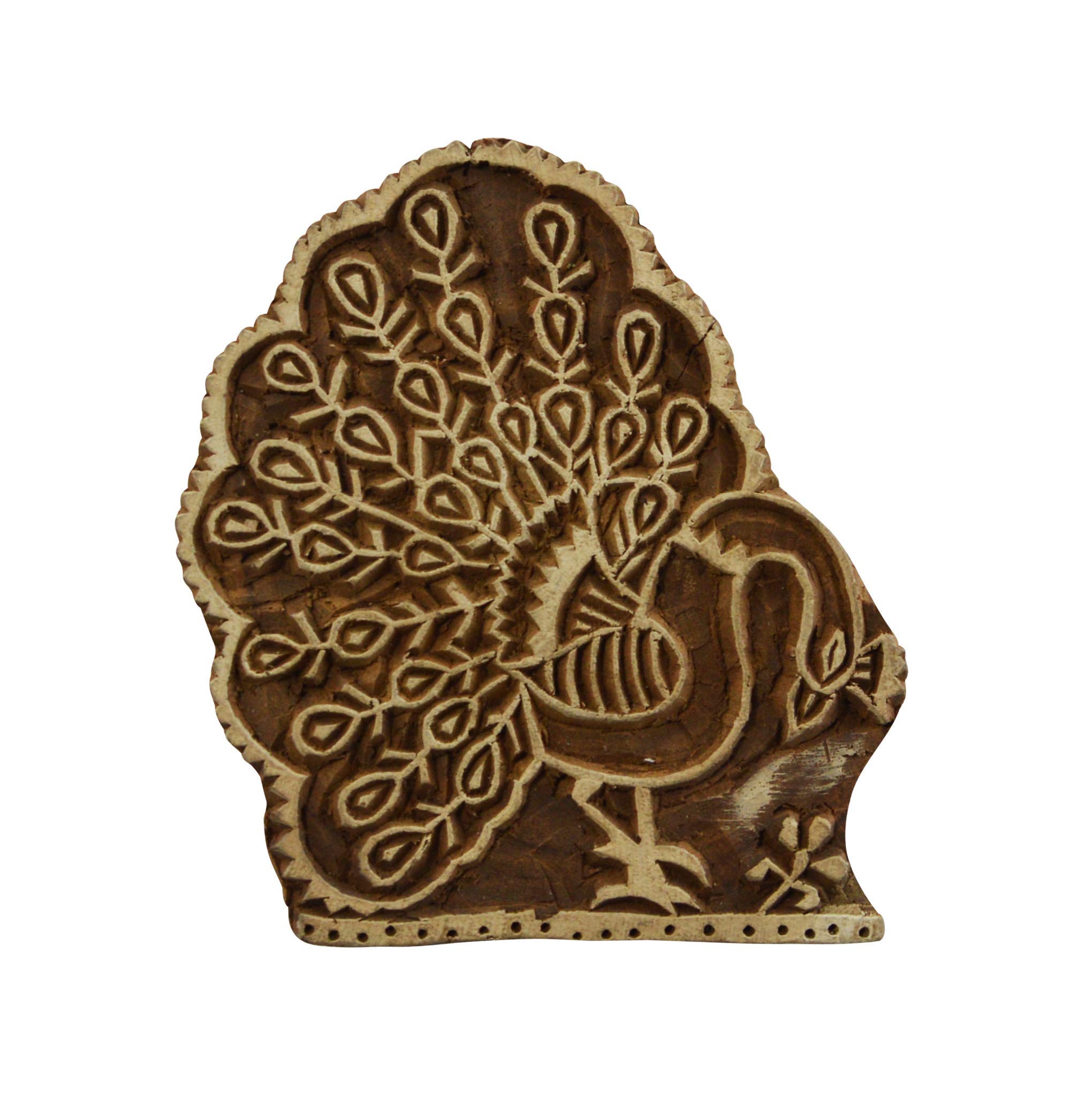 Tampon impression textile en bois grand paon pour tissu