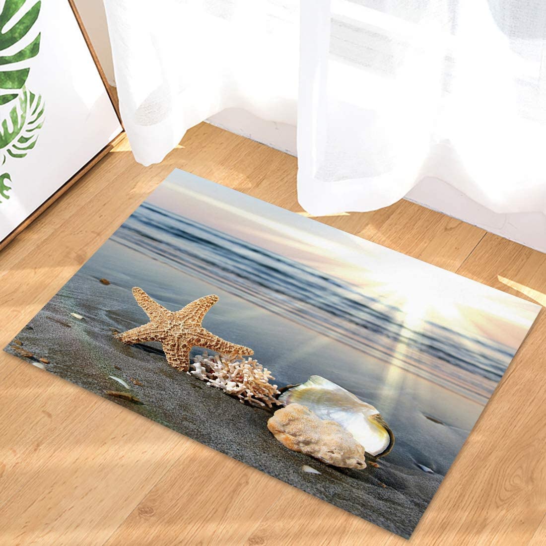 Sea Starfish Shells On The Summer Beach Non Slip Rubber Backed Entryway Rugs for Indoor Outdoor Entrance Floor Door Mat Kitchen Mat Natural Durable Easy to Maintain 36X24 Inch — image 1