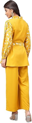 Vista 7 de Janasya Día de la Mujer Amarillo Crepe Foil Impreso Co-ord Set