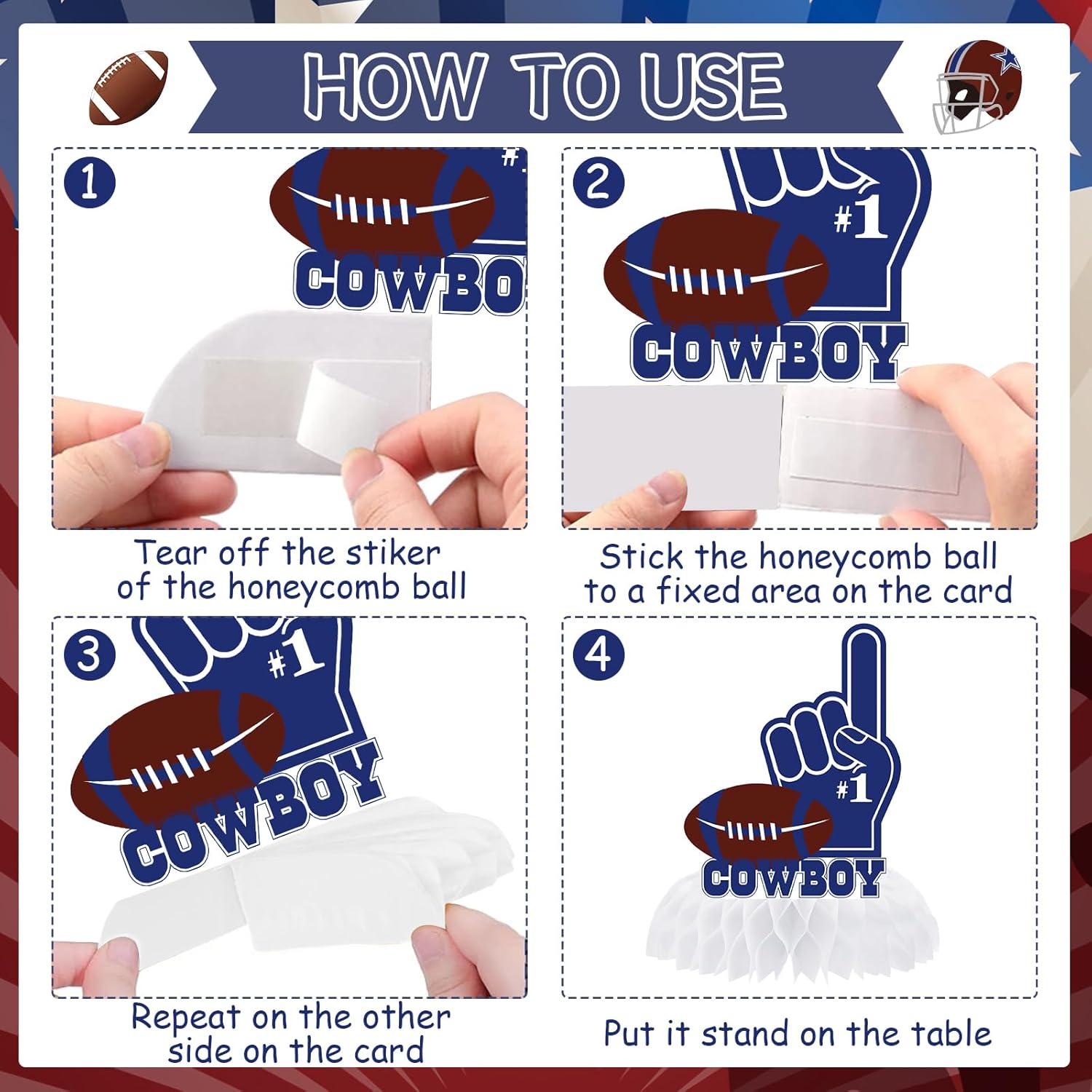 Football Cowboy Party Decorations - 9 Pcs American Cowboy Theme Honeycomb Centerpieces Rugby Table Toppers Decorations Photo Booth Props for Kids Boys Sports Game Birthday Party Supplies