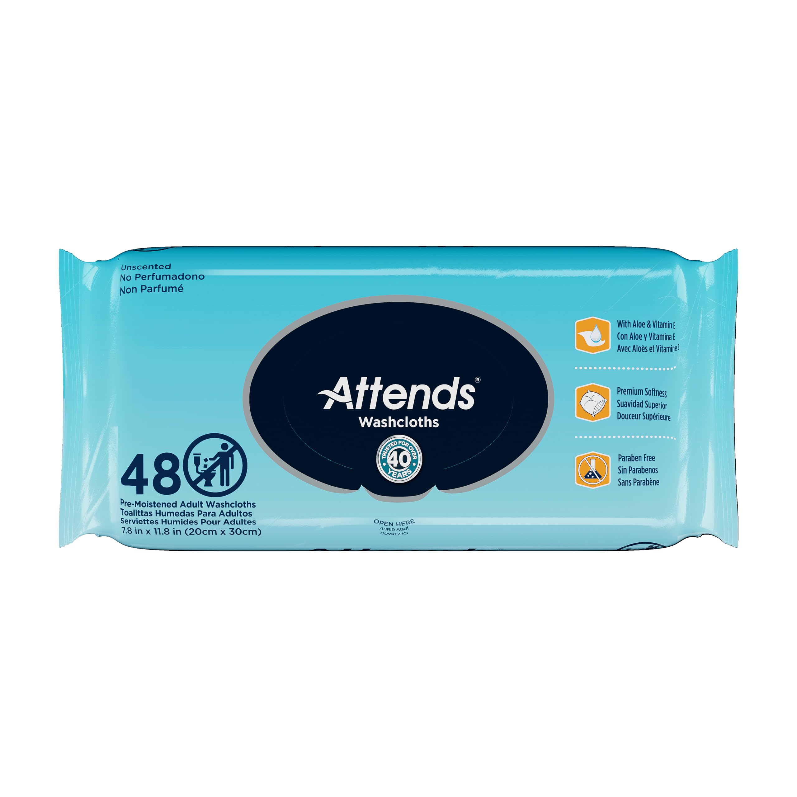 Attends Washcloths No-Rinse Disposable Cleansing Wipes
