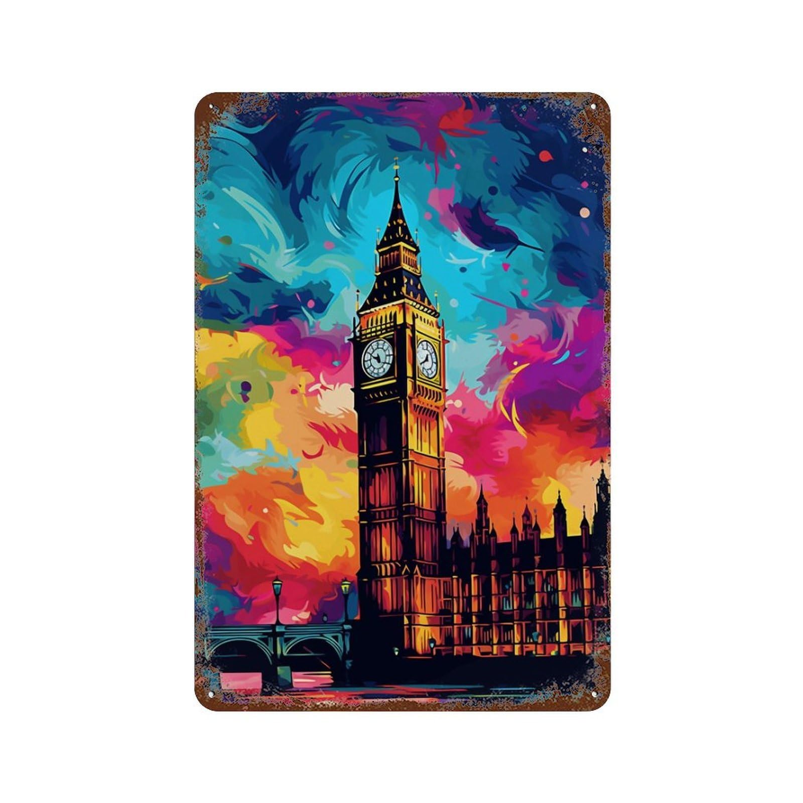 London's Vibrant Big Ben -1 Rusty Metal Tin Sign 11.8"x7.9", Vintage Wall Decor for Garage, Pub Or Kitchen