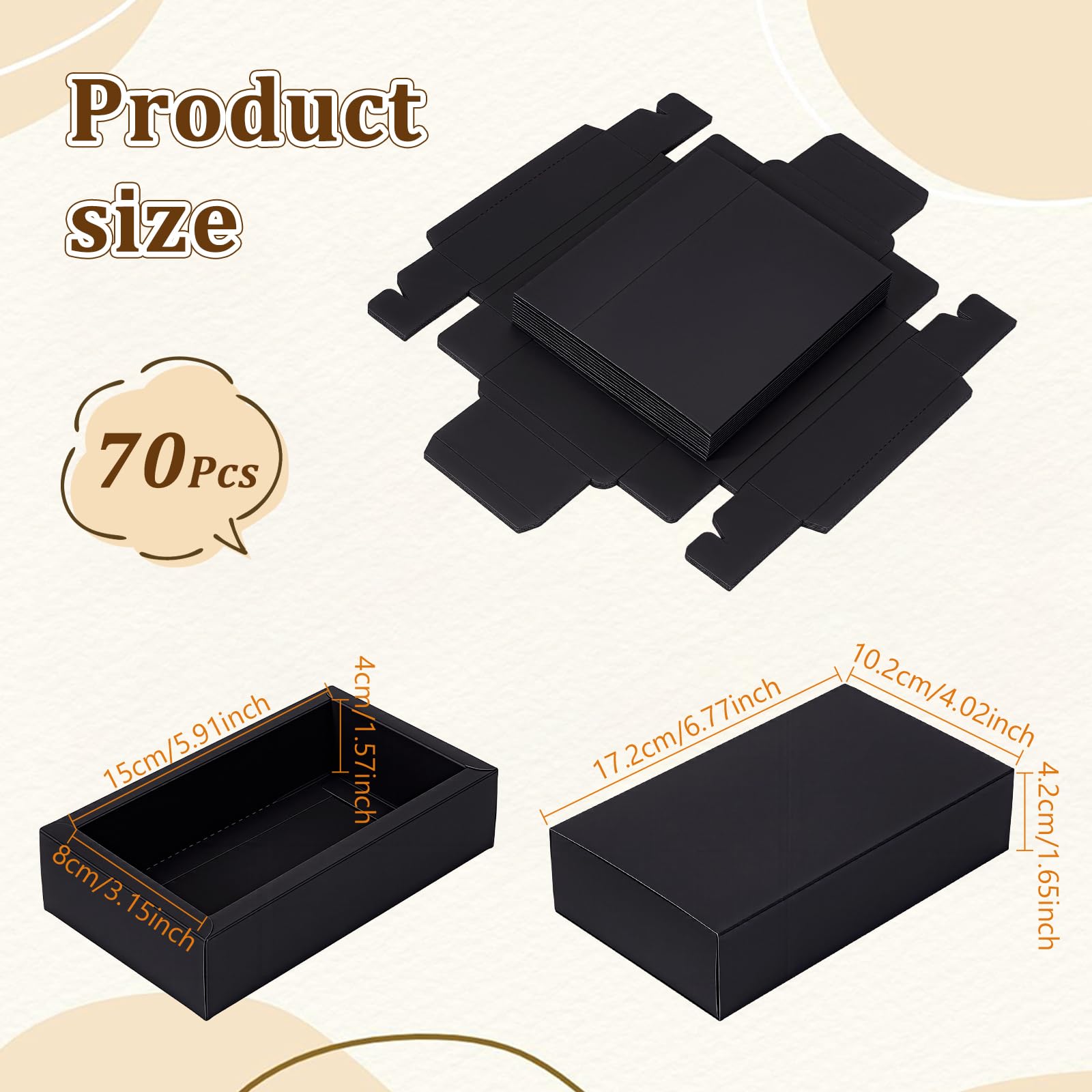 INTERWARM 70 Stück Rechteckige Papierschubladenbox Schmuckkästchen Aus Kraftpapier Süßigkeiten Diy Handgemachte Seife Schokolade 17.2x10.2x4.2cm Mini Geschenkboxen Aus Karton (Schwarz)