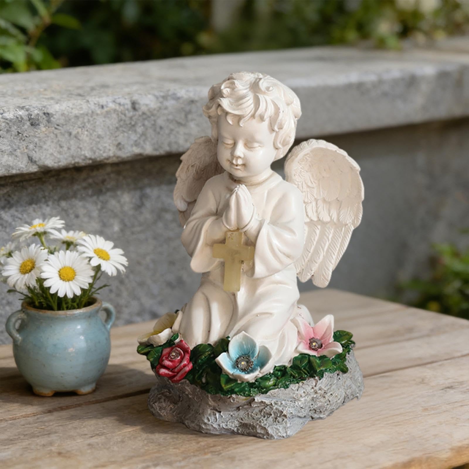 Statua di Angelo Alimentata Ad Energia Solare, Figura di Angelo Inginocchiato E in Preghiera, Decorazione da Giardino per Patio, Giardino, Festa di in