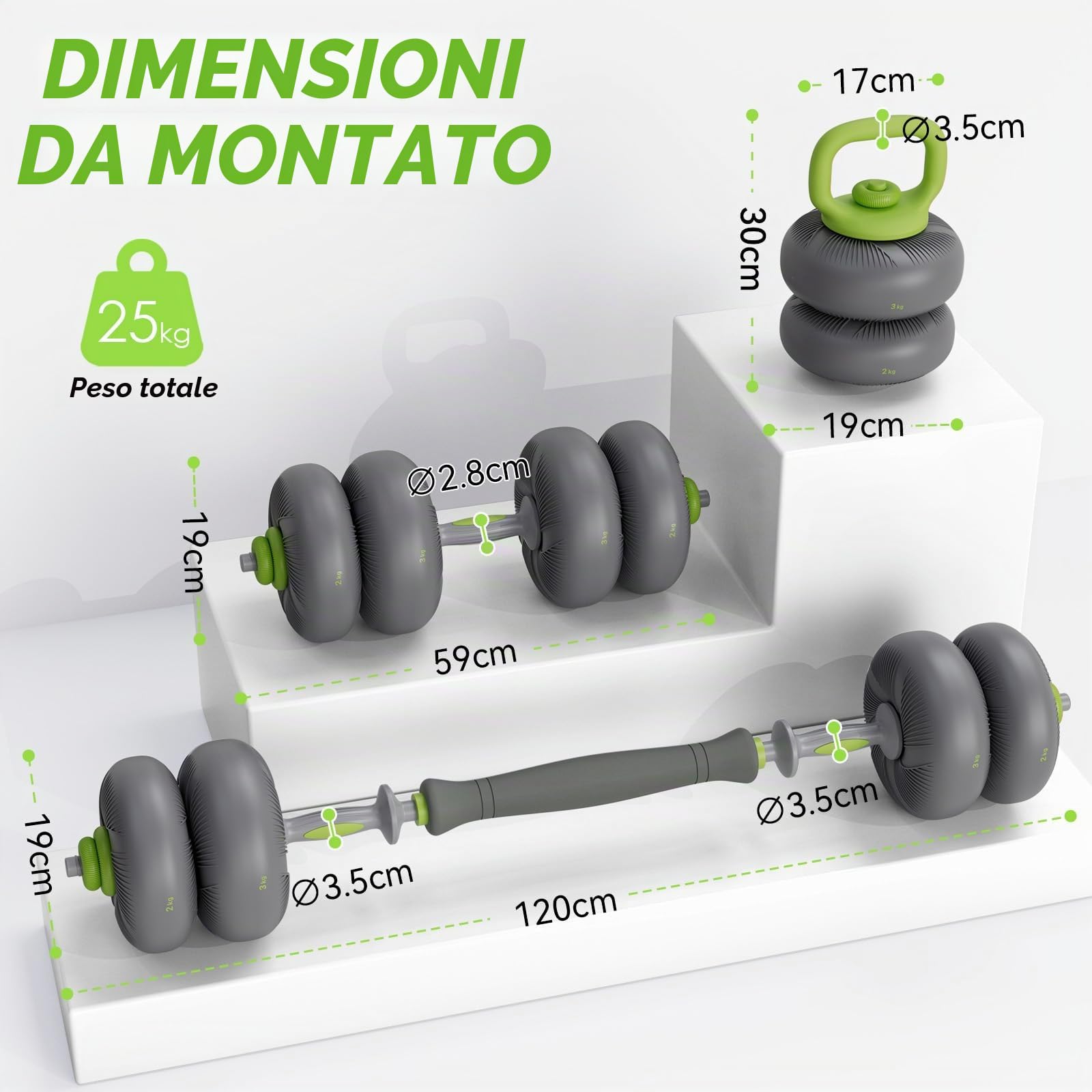 Set di Manubri Regolabili 4 in 1 Kettlebell, Bilanciere, 20 kg 25 kg Manubri Palestra a Regolazione Rapida Attrezzi Palestra Casa Supporto Flessioni per L'allenamento palestra di casa