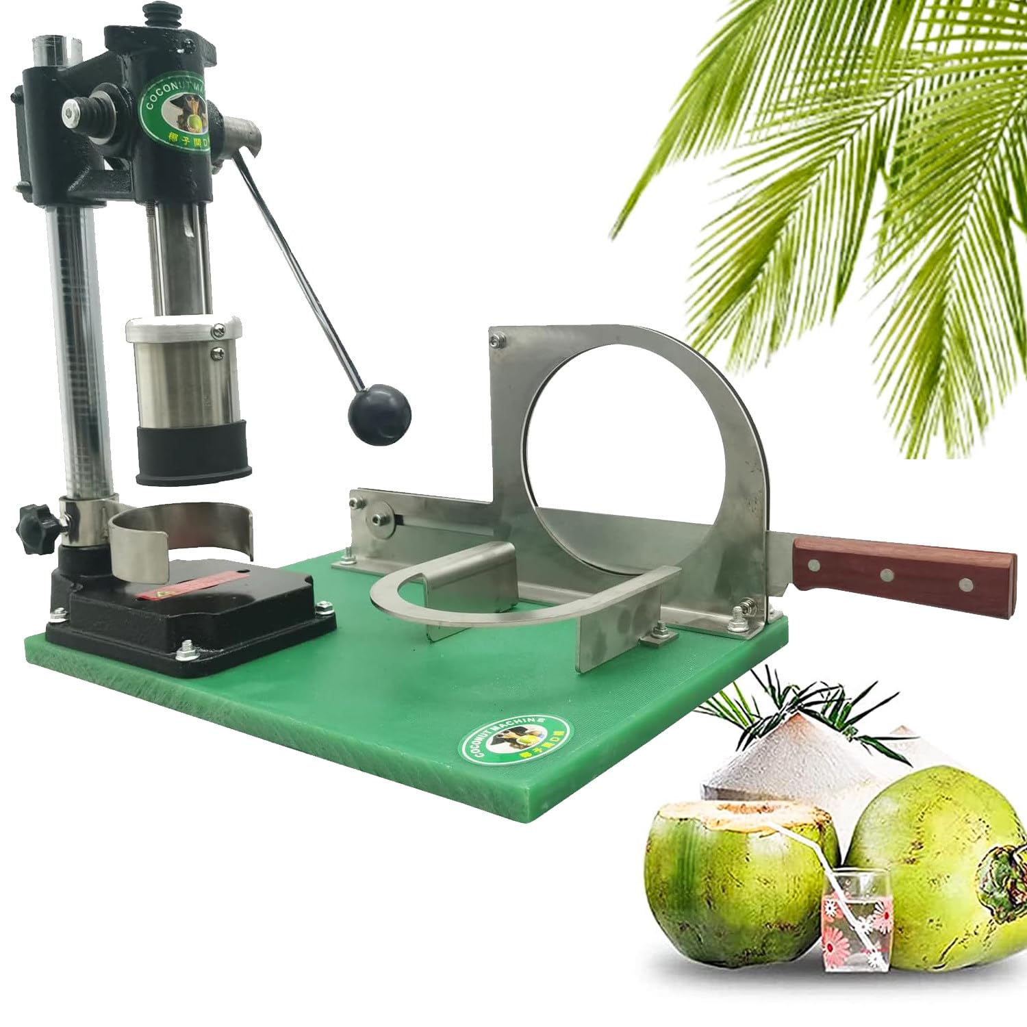 CelyToe Stainless Steel Coconut Hole Puncher, Practical Coconut Opener Machine with Long Ergonomic Handle, Adjustable Bracket for Different Fresh Young Coconut Sizes Daily Use IT-MCP1
