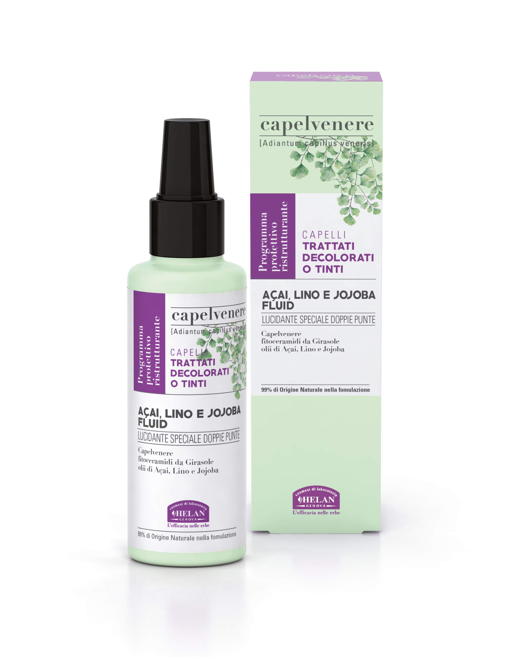 Helan Capelvenere - Açai, Flaxseed & Jojoba Bio Fluid and Hair Spray for Treated, Bleached, Dyed Hair - Vegan, Silicon Free Lotion for Hair Care to Strengthen the Hair Fibre - Made in Italy, 100 ml