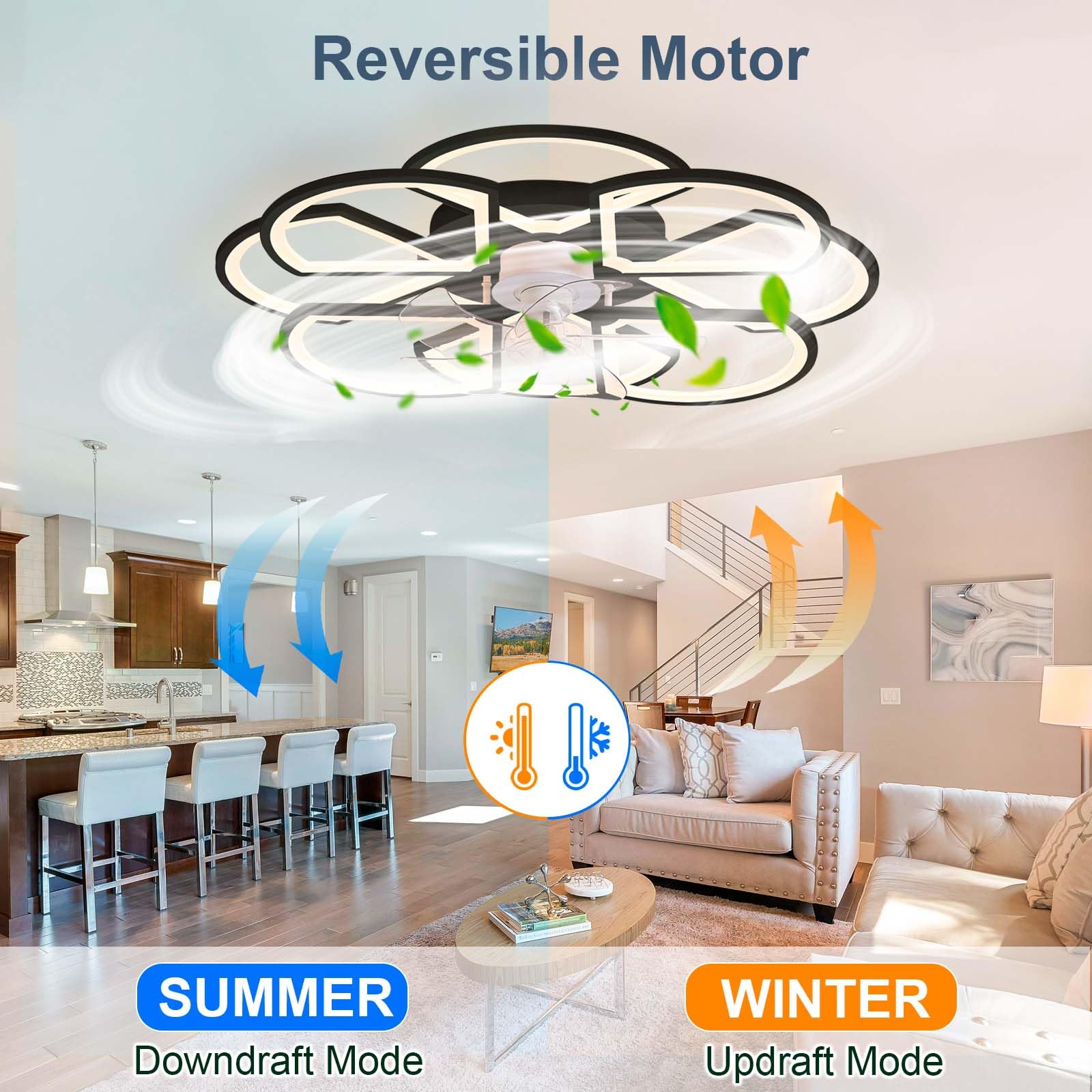 Ventilador Luz Techo, Con Luz Led Y Mando A Distancia 50cm 7 Aspas 6 Velocidades Regulable, Silencioso, Motor DC Reversible, Para Dormitorio, Lámparas