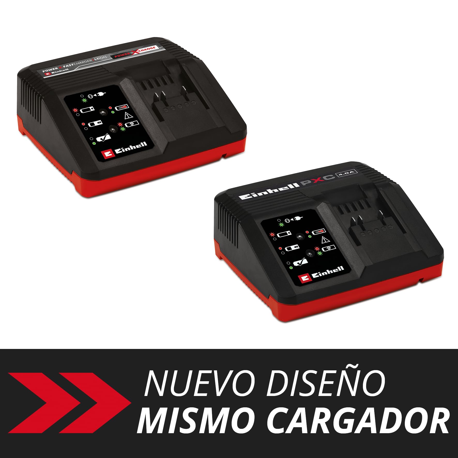Einhell Original Cargador Power X-Fastcharger 4A Power X-Change (Iones de Li, 18V, Tiempos de Carga Cortos, superv. Permanente de batería y gestión de Carga Inteligente, indicador LED de 6 Estados)