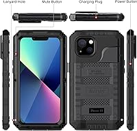 Vista 7 de Beasyjoy Funda impermeable para iPhone 13, funda de metal con protector de pantalla integrado, resistente protección de cuerpo completo, grado