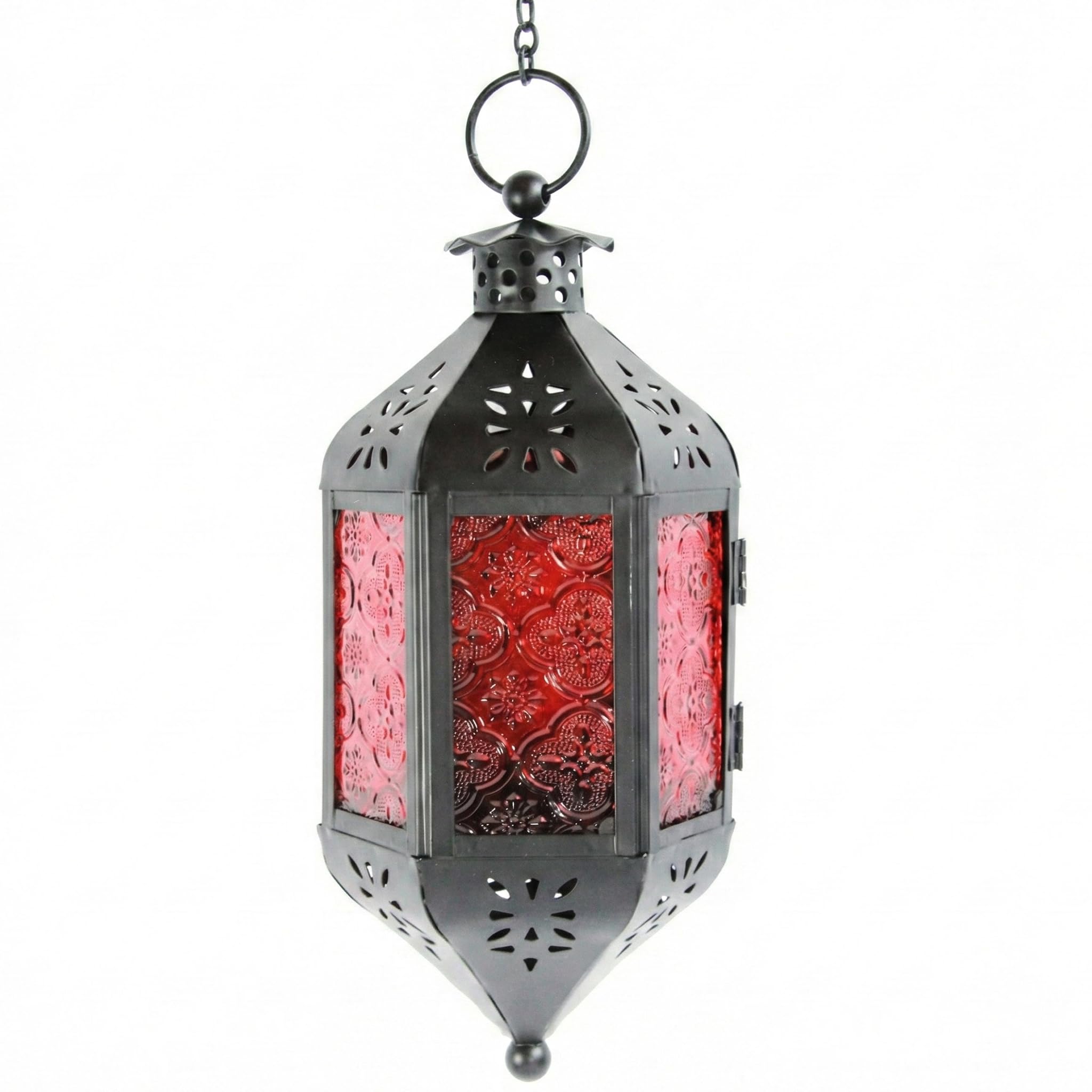 Vela Lanterns Red Glass Hanging Moroccan Candle Lantern With Chain