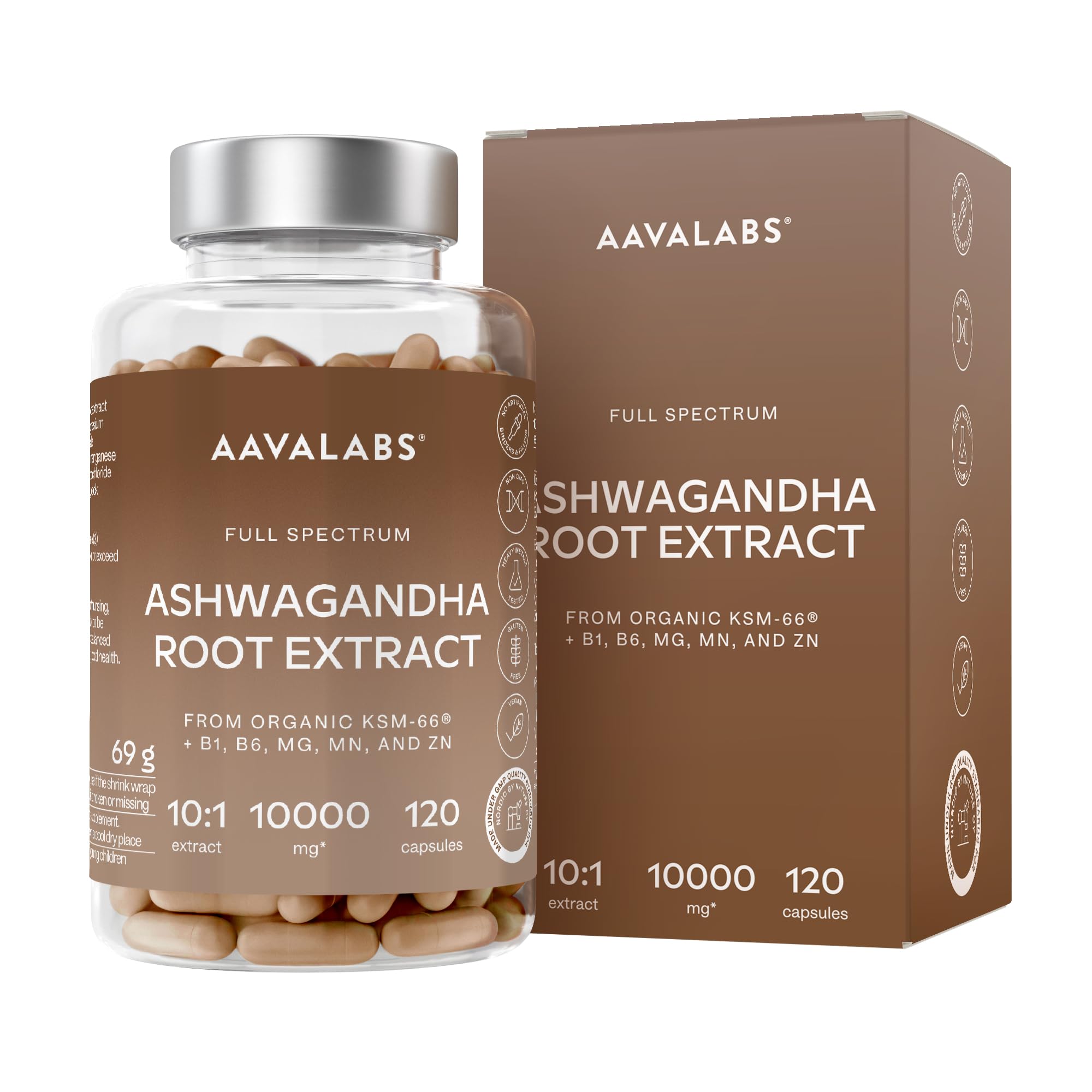 Ashwagandha KSM 66 -1000mg (Highly Concentrated 10:1 Extract Ratio Equivalent to 10,000mg per Serving)of which 5% Withanolides-with Vitamin B6, B1, Zinc, Magnesium & Manganese-120 Ashwagandha Capsules
