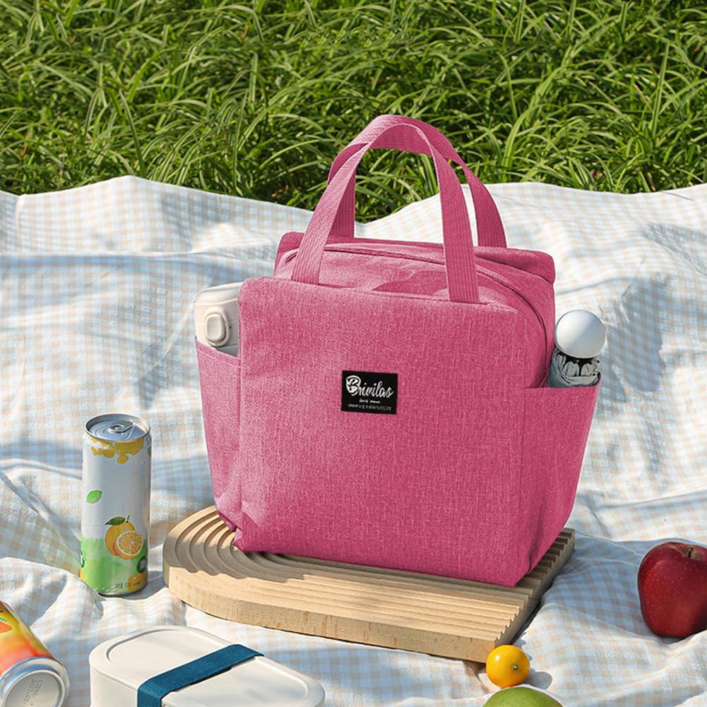 Lunch Bag for Women Men Insulated Reusable Cooler Lunch Box Leakproof Foldable for Office Picnic Hiking Beach Magenta — view 5