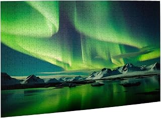 Northern Lights Aurora River at Kirkjufell in Iceland Puzzles for Adults 500 Pieces Jigsaw Puzzles Formation Wooden Explore and Enjoy Gifts Home Decoration 20.4'' x 14.9''