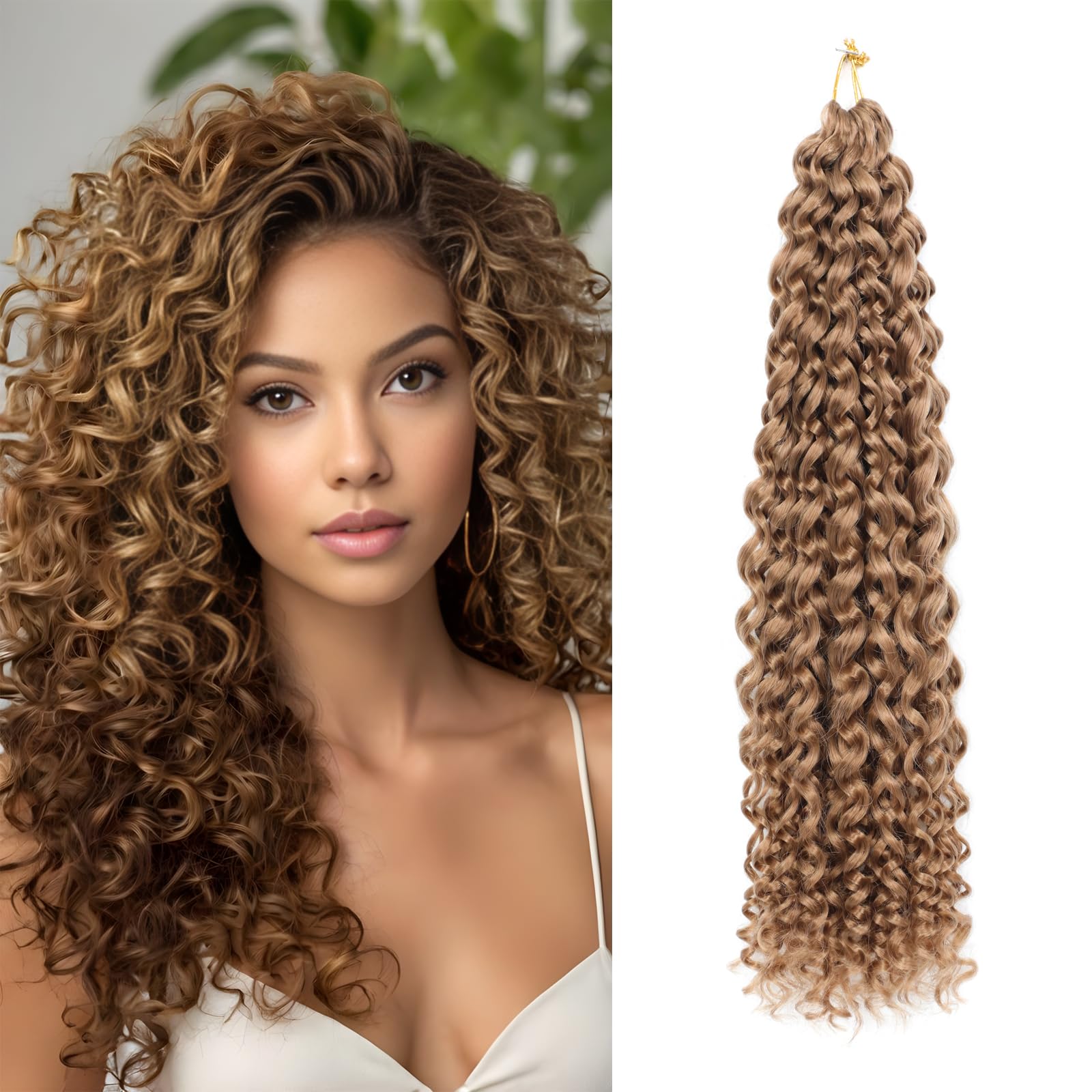 8 Packs GoGo Curl Crochet Hair 18 Inch Long Curly Crochet Hair for Women Beach Curl Water Wave Deep Twist Crochet Braids Synthetic Braiding Hair Extensions (27#