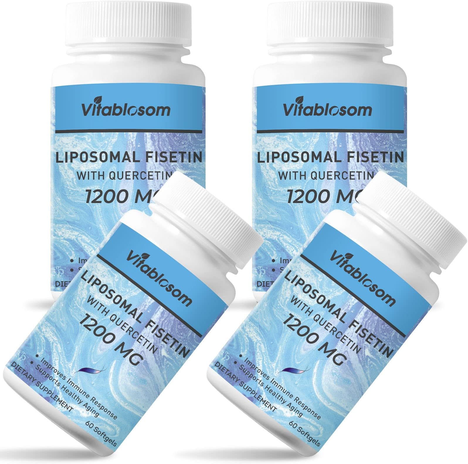 Liposomal Fisetin 1000mg with Quercetin 200mg Supplement per Serving-Antioxidants for Women,Men,Bioavailable Polyphenols Supplements Non-GMO,Non-Gluten Pack of 4