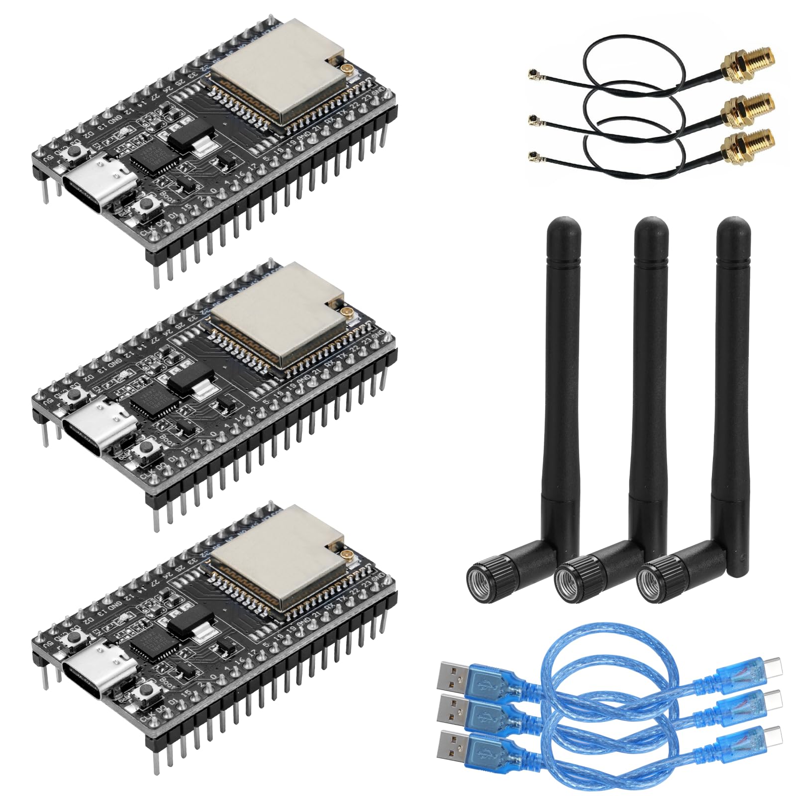 ESP32-DevC - Scheda di sviluppo a 38 pin, AYWHP 3 pezzi NodeMCU per ESP-WM-32D WLAN WiFi con antenna e cavo WiFi+Bluetooth USB-C compatibile con Arduino