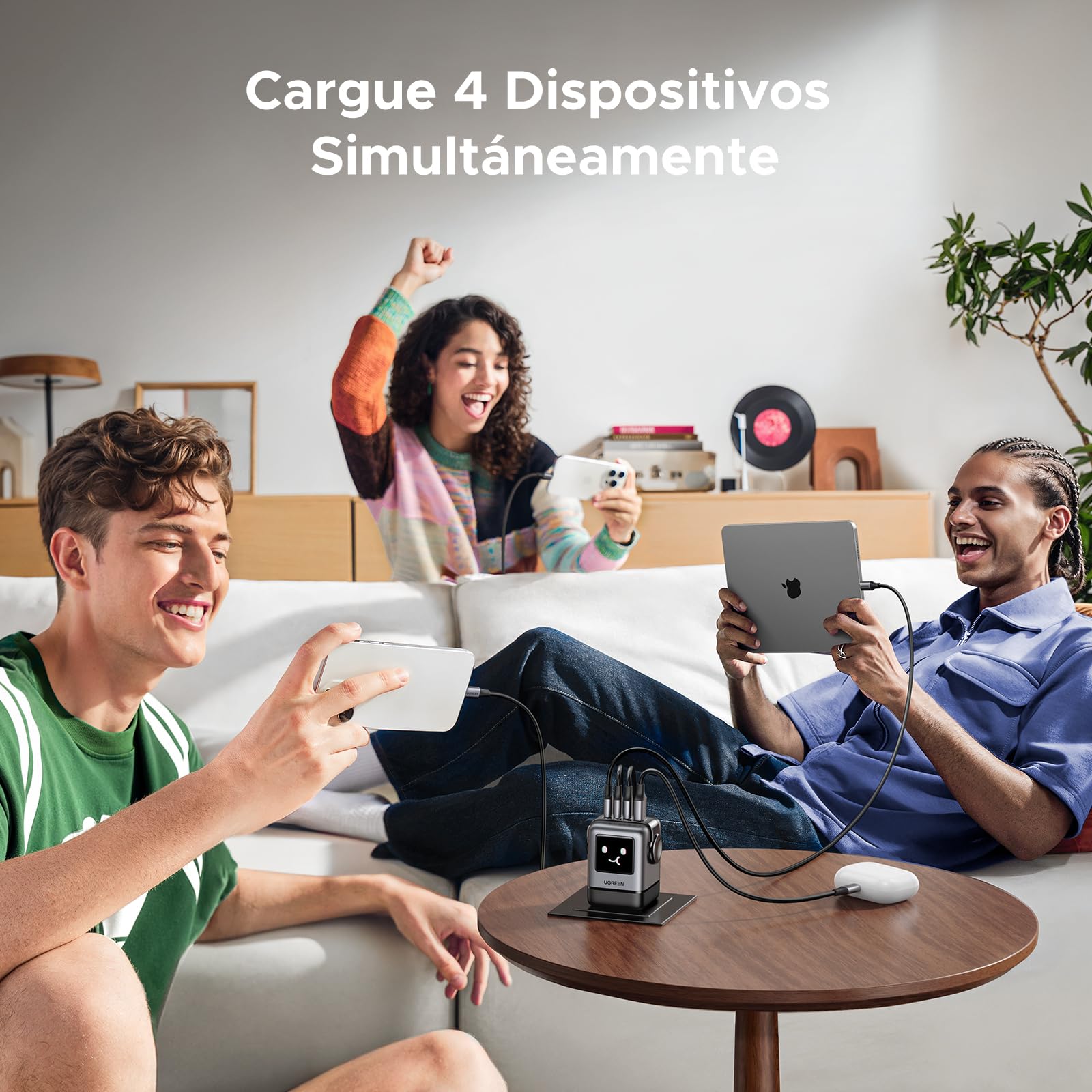 UGREEN Uno Cargador USB C GAN de 100W, Adaptador de Corriente de 4 Puertos Carga Rápida Compatible con MacBook Pro, iPhone 16 Plus, Galaxy S24/S23, Pixel 8, Steam Deck, ROG Ally, etc.