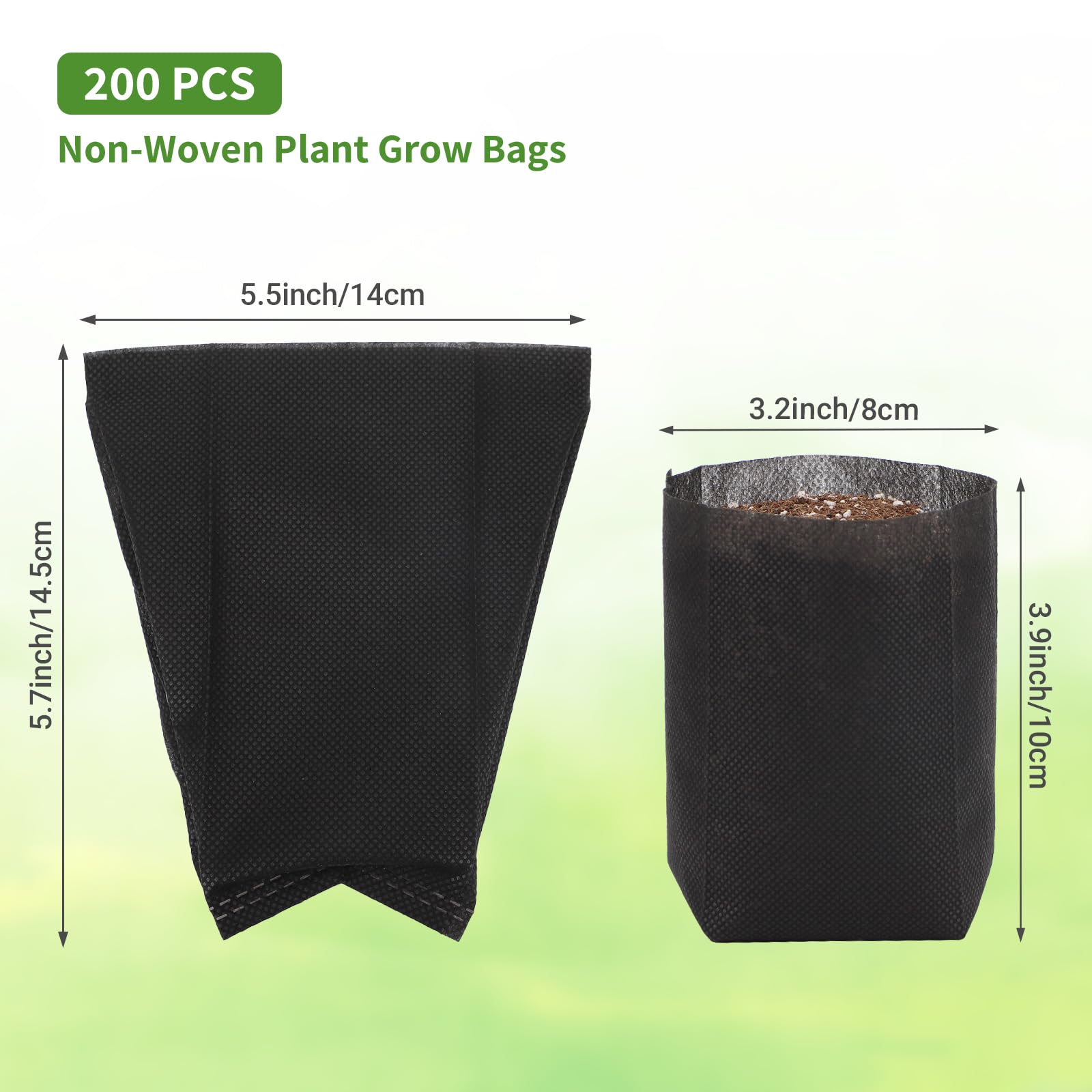 GREANER 200 bolsas de cultivo biodegradables, bolsas de cultivo de tela no tejida, bolsas de vivero para plantar, bolsas de cultivo para semillas, trasplante de suelo, suministro de jardín en casa
