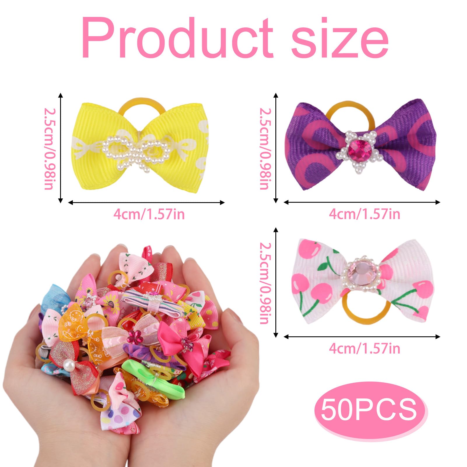 50PCS Dog Hair Bows,Puppy Dog Hair Bows with Elastic Rubber Bands,Pet Hair Accessories for Small Medium Dogs and Cats,Mixed Colors Dog Hair Clips,Puppy Topknot Dog Bow Ties for Grooming,Long Hair Pets - Image 2