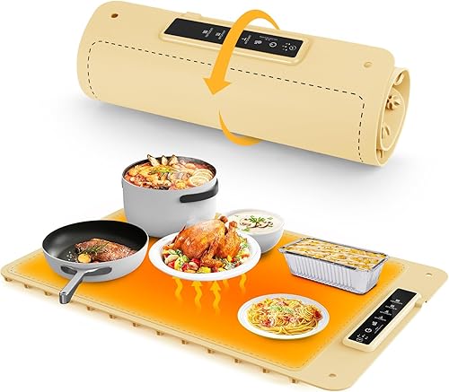 Miniatura 7 de Tapete de calentamiento para alimentos, bandeja de calentamiento eléctrica enrollable, alfombrilla de calefacción de silicona para alimentos,