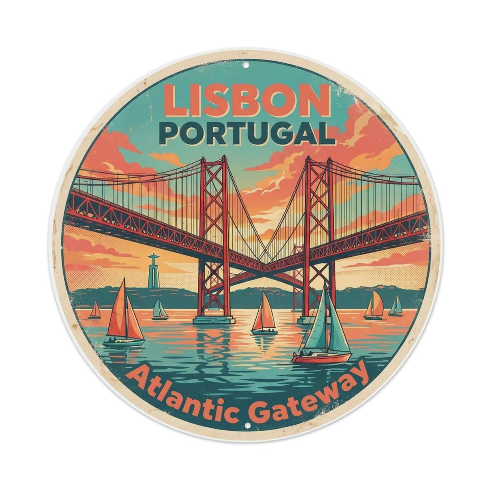 Vintage Travel Lisbon Portugal Gateway Metal Tin Sign