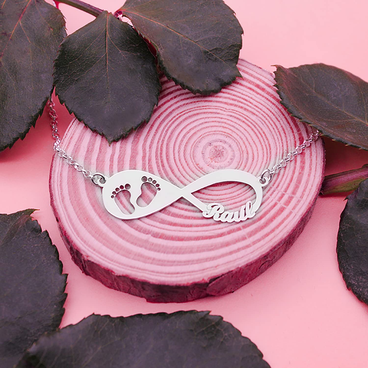 Collar Huella de Bebé Infinito Plata Personalizado con Nombre de Hijo - Colgante para Mamá Día de la Madre Regalo Original con Niño Recien Nacido