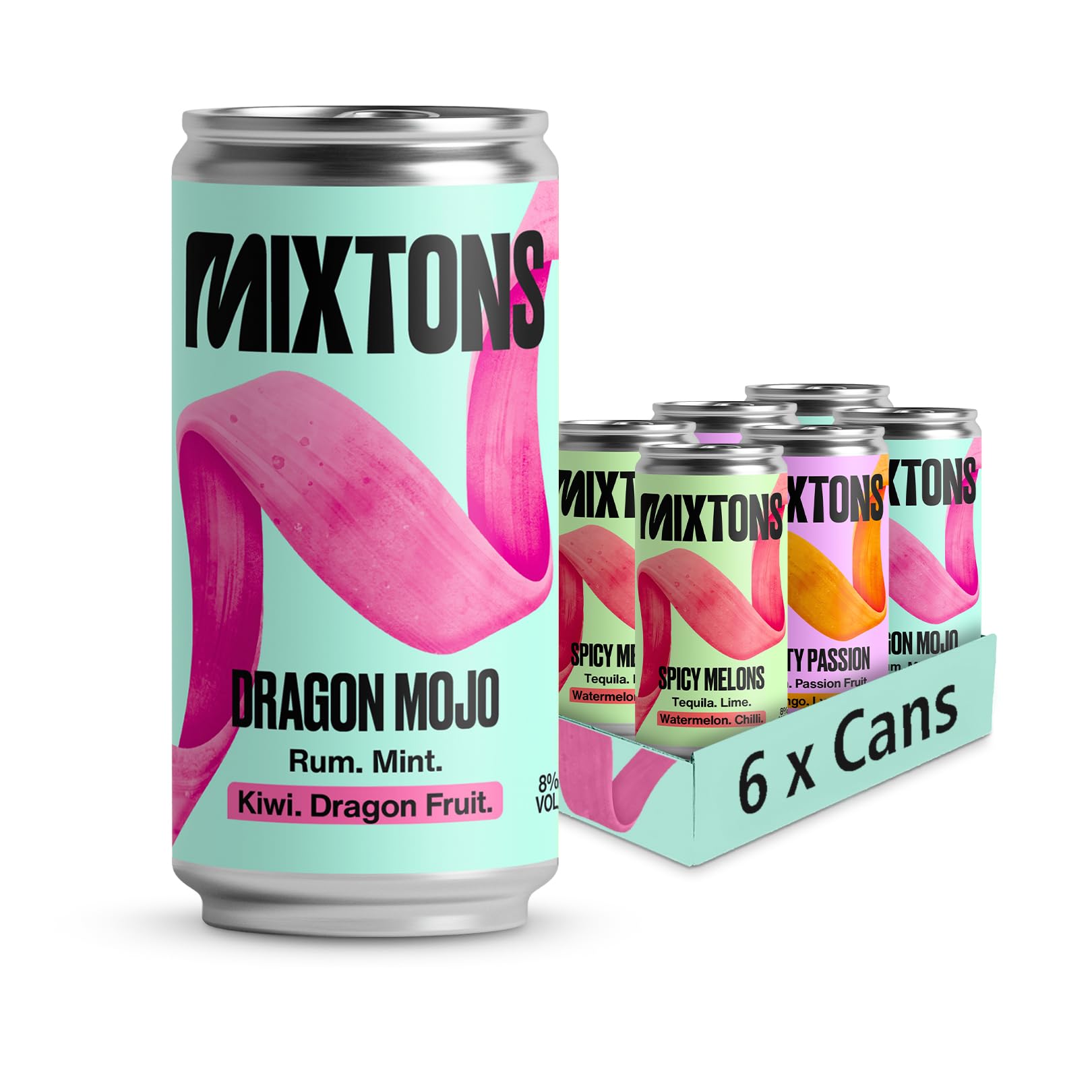 Mixtons Cocktail Cans Mixed Pack (6 x 200ml Cans) | Made in the UK 8% ABV | Twist on 3 Classics: Spicy Margarita, Pornstar Martini, & Mojito | Bar-Quality & Ready-to-Drink | Cocktails Ready to Drink