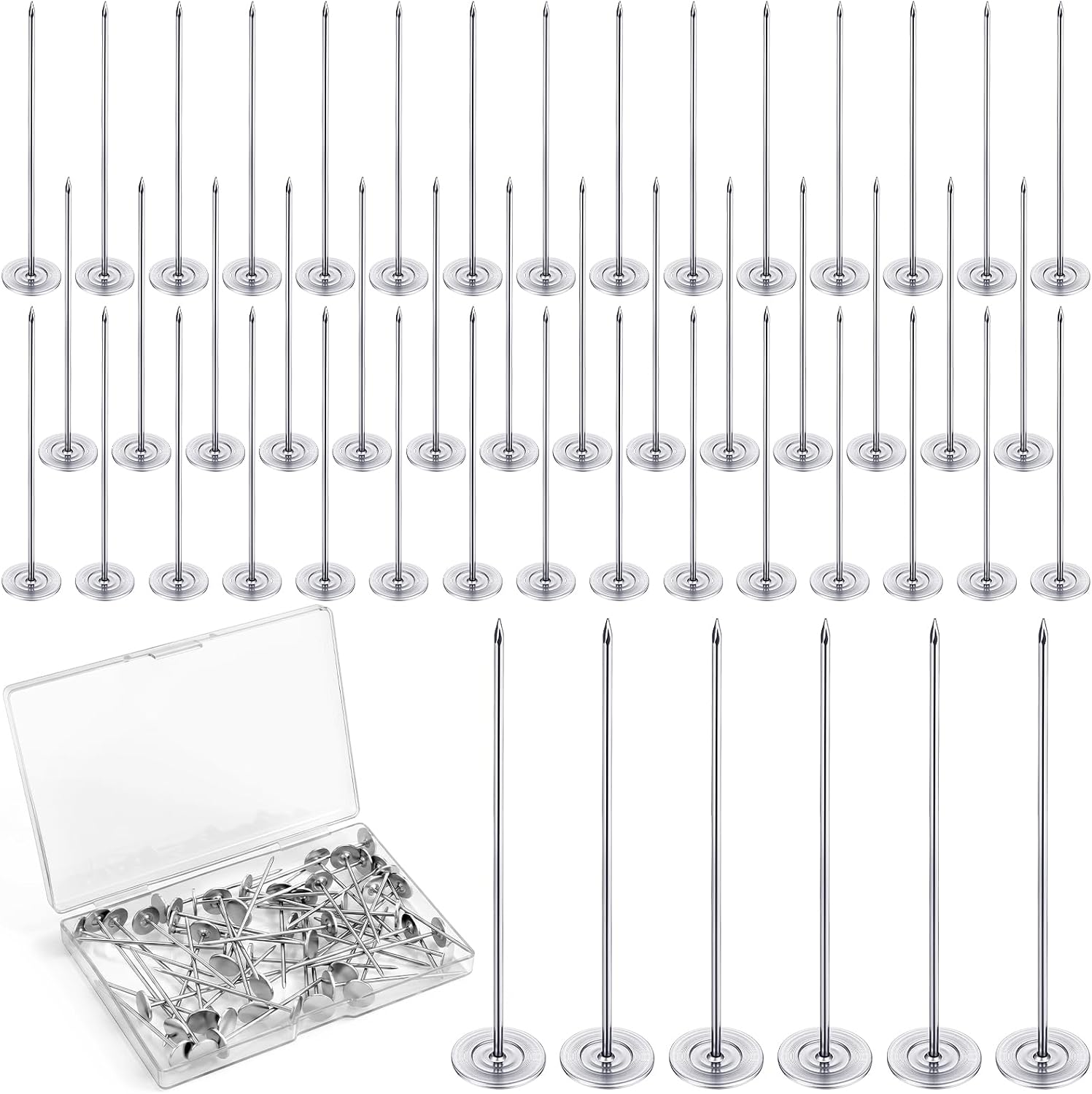 20PCS Long Thumb Tacks, 18mm X 50mm Extra Large Push Pins, Flat Head Furniture Nails for Sofa Headboard Decorative, Silver, 0.7 X 2 Inch