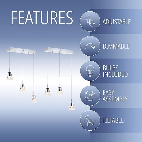 Miniatura 5 de JONATHAN Y JYL7037A Alain - Colgante ajustable de metal integrado con LED para comedor, salón, cocina, oficina comercial, cromadotransparente