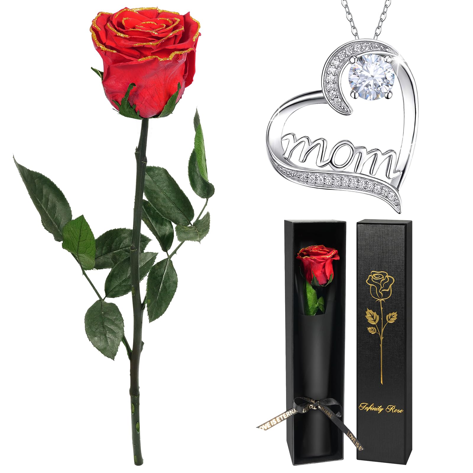 Yamonic Ewige Rose Geschenke für Frauen, Infinity Rosen mit Stiel,Konservierte Blumen Geschenk für Mama, Echte Rose in Geschenkbox für Frauen,Rose Valentinstag Geburtstagsgeschenk