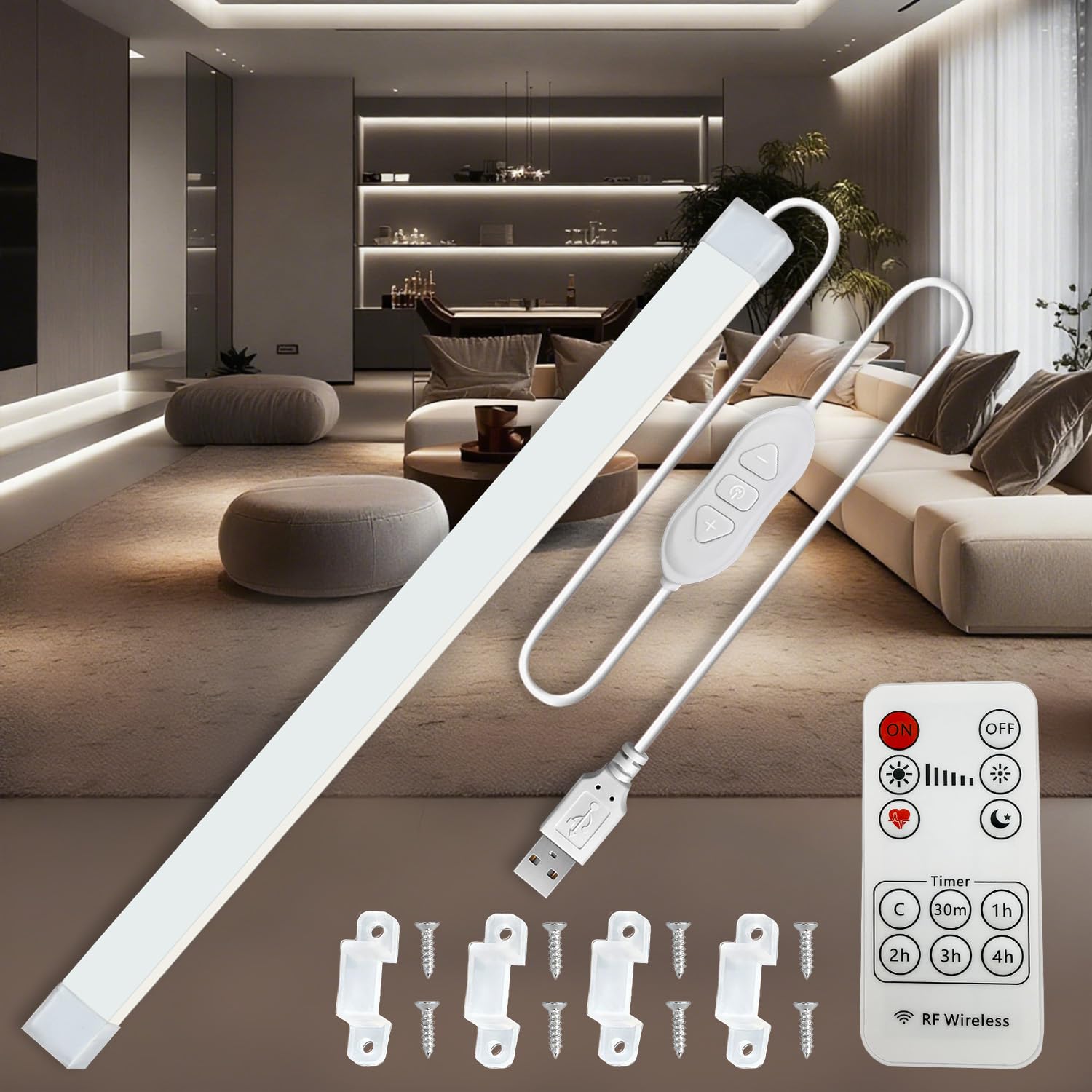 MDee Under Cabinet LED Strip Lights 5V, 8W COB LED Strips 6000K Cool White, USB Strip Light with Remote, Dimmable, 800LM, Flexible, Ideal for TV, Cupboard, Wardrobe, Kitchen, Shelf, Closet, 1.5M