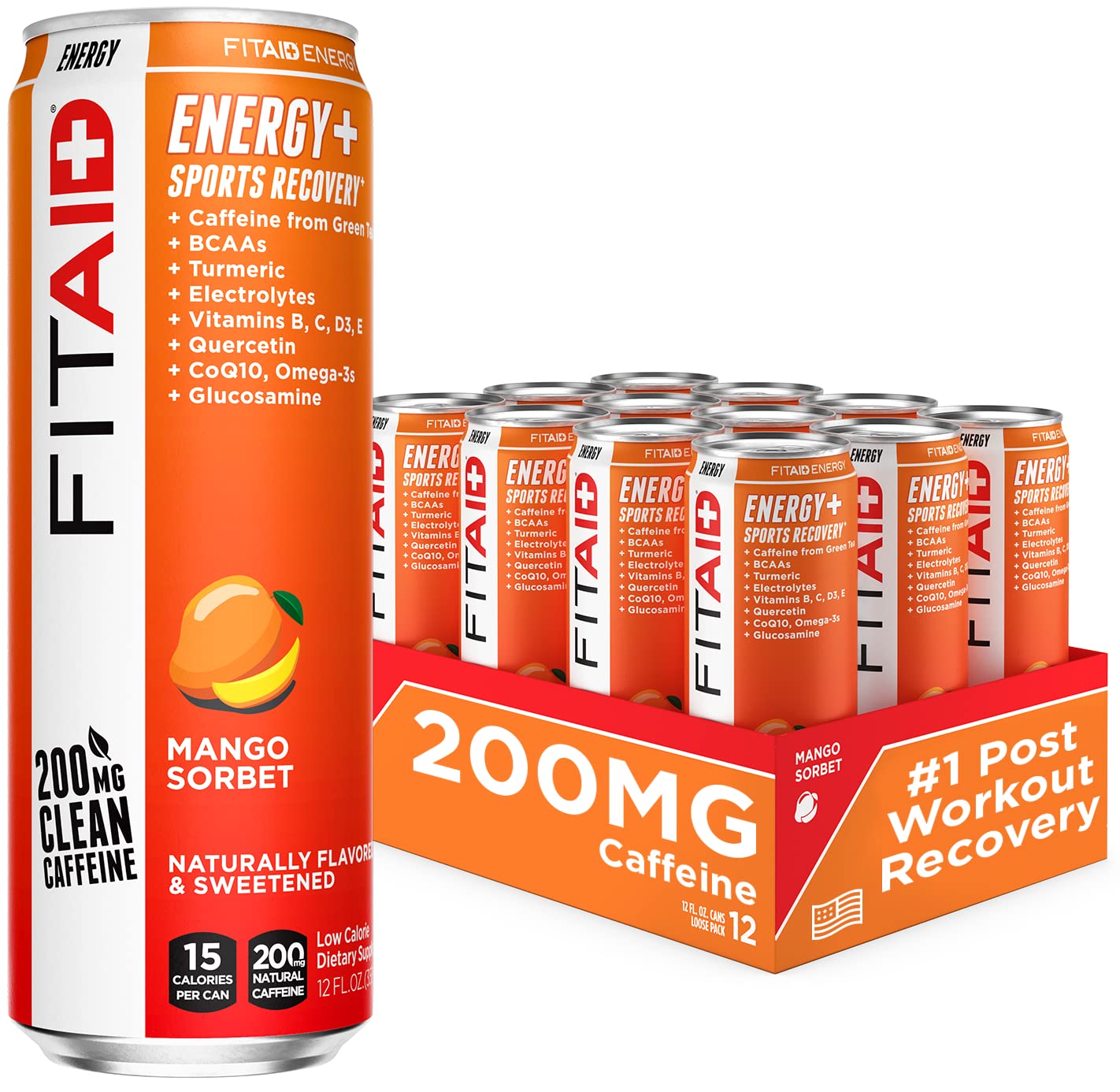 FITAID ENERGY, 200mg Natural Caffeine, Keto, Mango Sorbet, Optimum Performance Formula: BCAAs, Querc