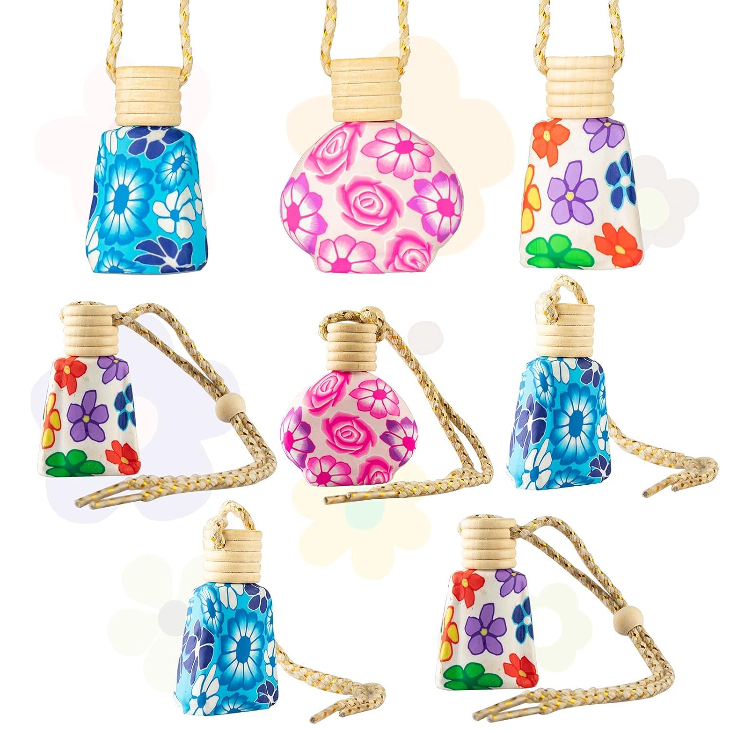 Hunky Dory 6pcs 10ml Multicolour Hanging Car Air Freshener Diffuser Bottles Empty Glass Perfume Bottle Pendant for Essential Oil Fragrance Aromatherapy Bottle Ornament