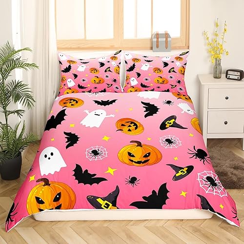 Miniatura 3 de Manfei Juego de funda de edredón de Halloween, tamaño individual, juego de ropa de cama de fantasmas y calabaza farol de 2 piezas para niños y
