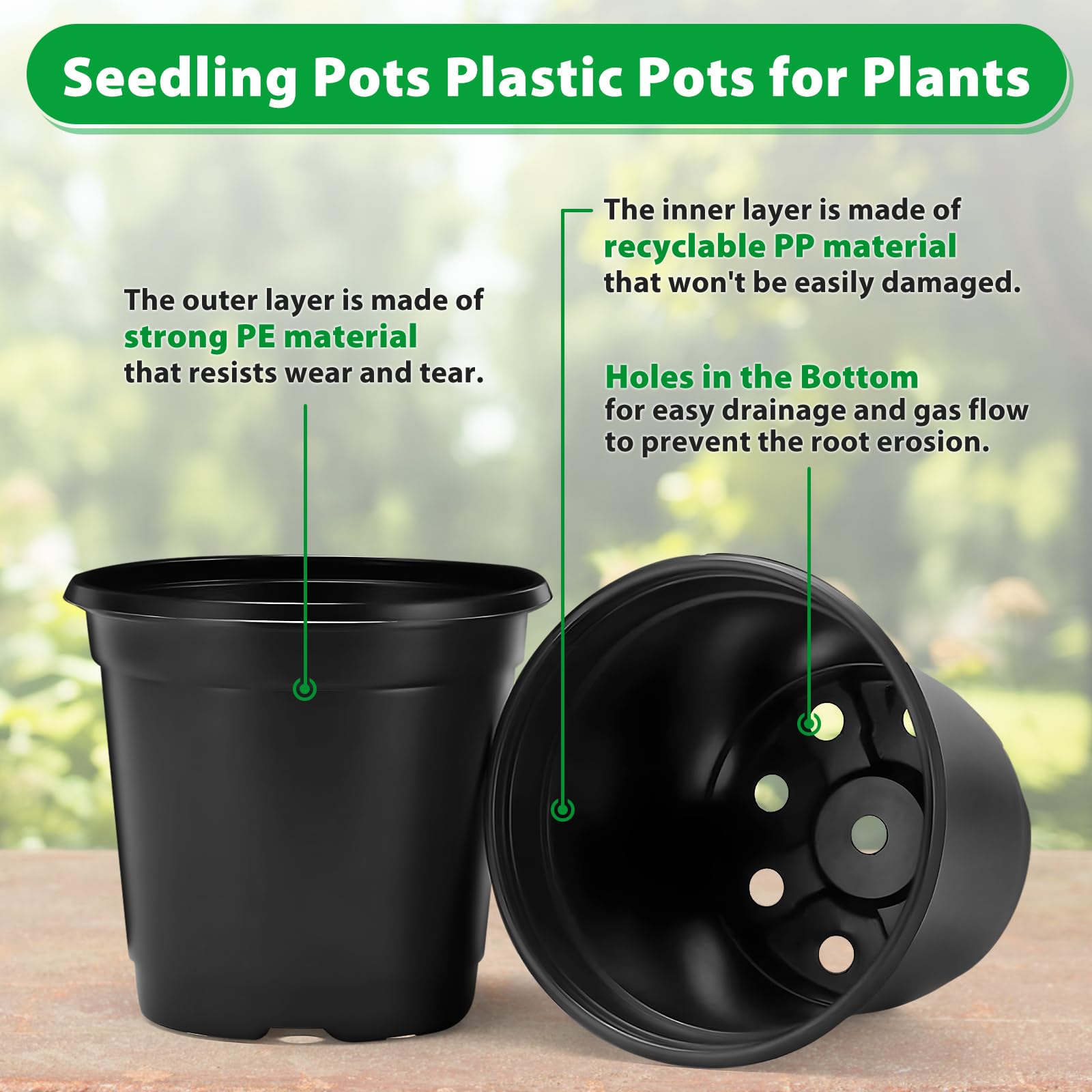 Sfee 100 Pack Plant Nursery Pots 4 inch Plastic Plant Pots, Soft Durable Reusable Seed Starting Pots for Succulents Plants Vegetables Fruits Seedlings Transplanting with 100 Plant Labels (Black) - 5