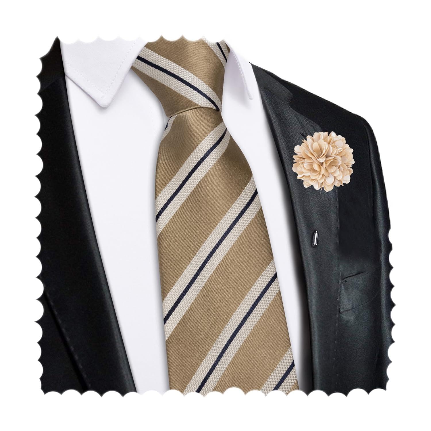Hi-Tie Zipper Ties for Men Pre-tied Tie Set Lapel Pin Pocket Square and Cufflinks Formal Business Wedding Adjustable Necktie