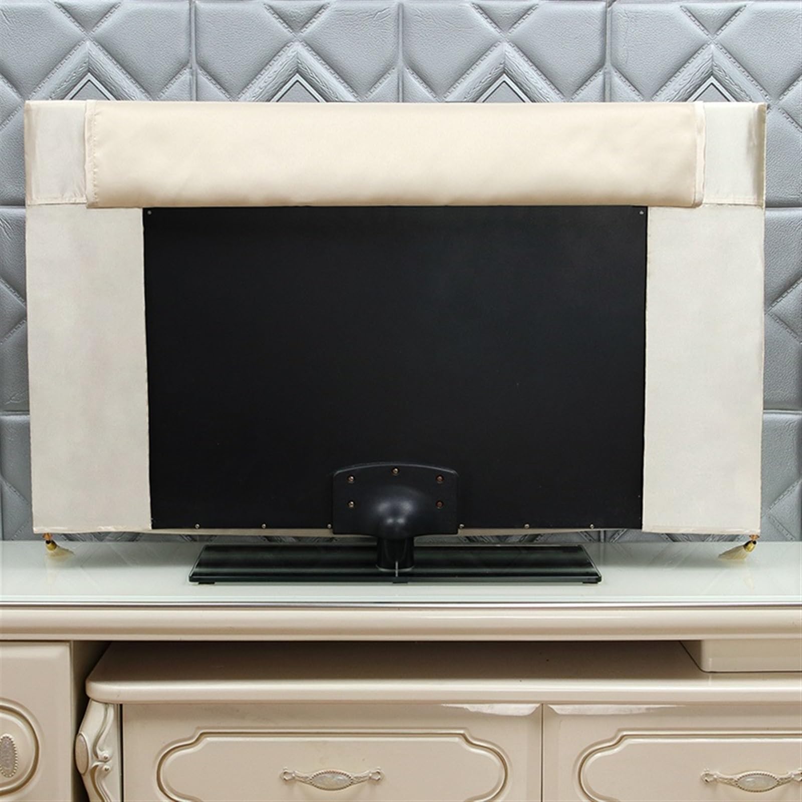 Płaski/Zakrzywiony Pokrowiec na Telewizor All-Inclusive Pyłoszczelna Przenośny Osłona Tv Uniwersalny do Klasa(176 * 104cm,Linen beige)