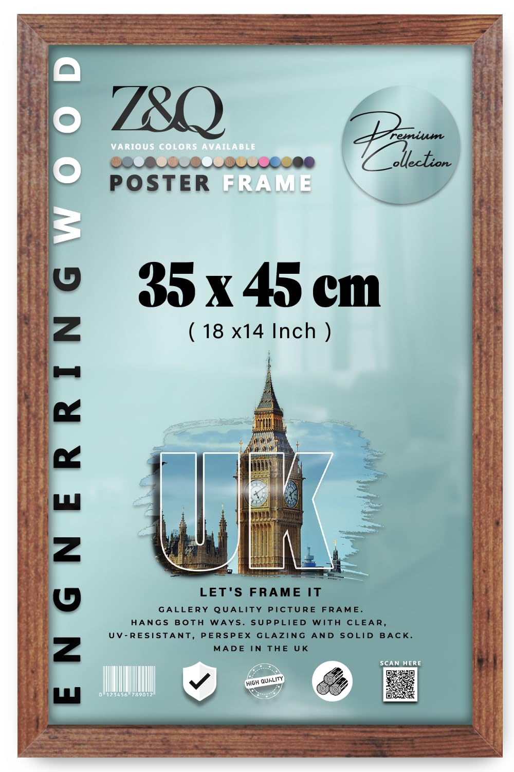 Z&Q | Stylish MDF Picture Frame (35 x 45 CM) Rich Wood Grain, Classic Wall Mounted Design 14" x 18" Home & Office Display [ Rustic ]