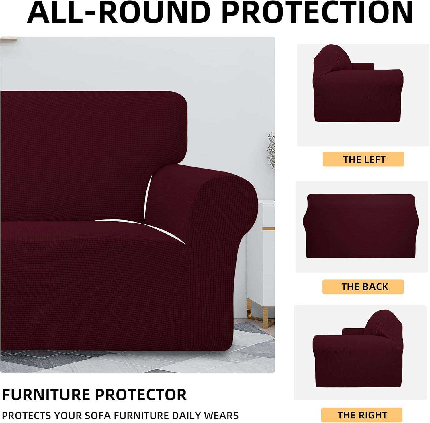 DANABEST Super Stretch Jacquard Couch Cover 1-Piece Soft Sofa Cover Non Slip Furniture Protector with Elastic Bottom for Kids,Pets (Wine,Loveseat) : Home & Kitchen