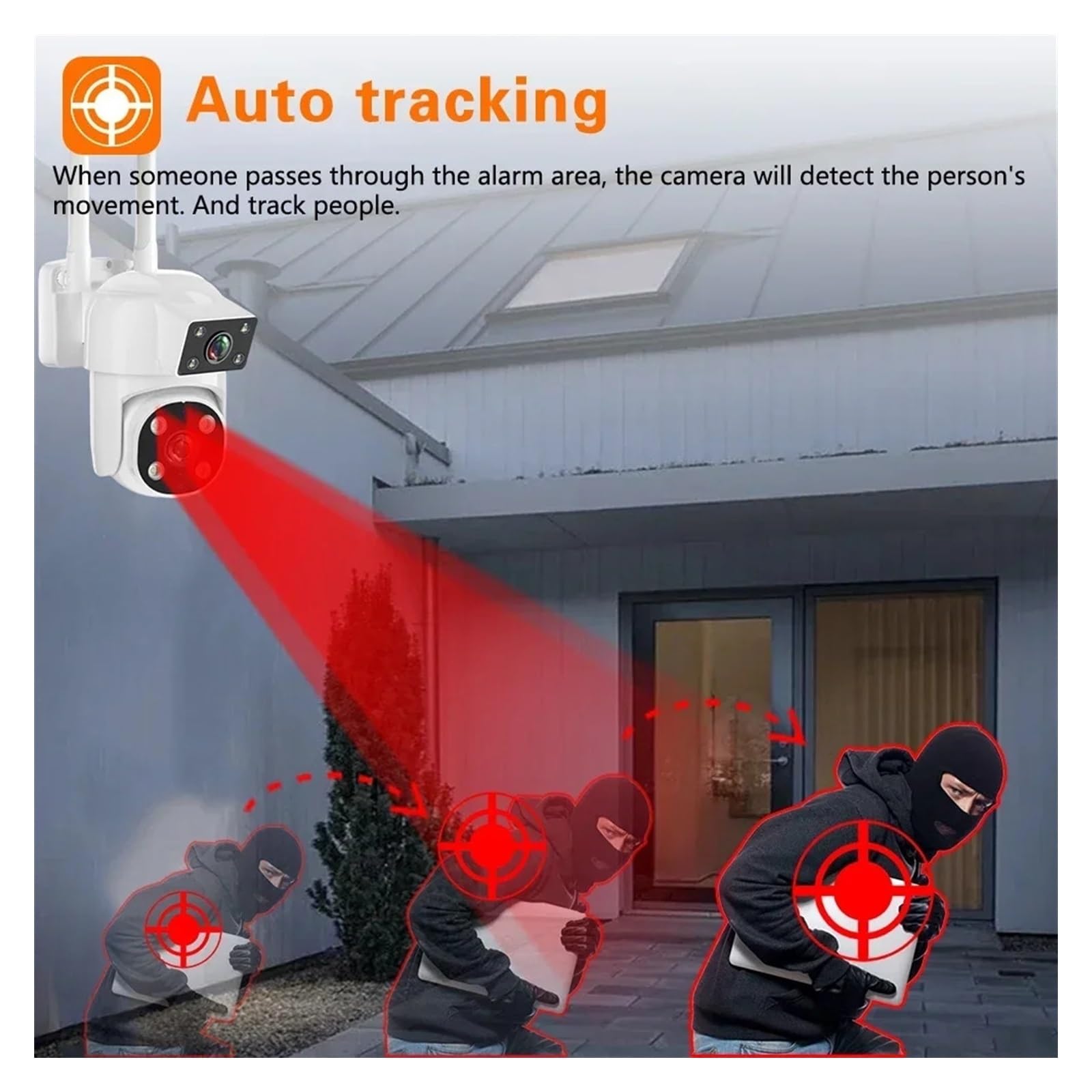 Telecamere di sicurezza, 8 MP, zoom 4K, doppia lente con schermo, rilevamento umano, tracciamento PIR, wireless IP66, sorveglianza esterna per uso esterno (8 MP aggiungere scheda 128 G)