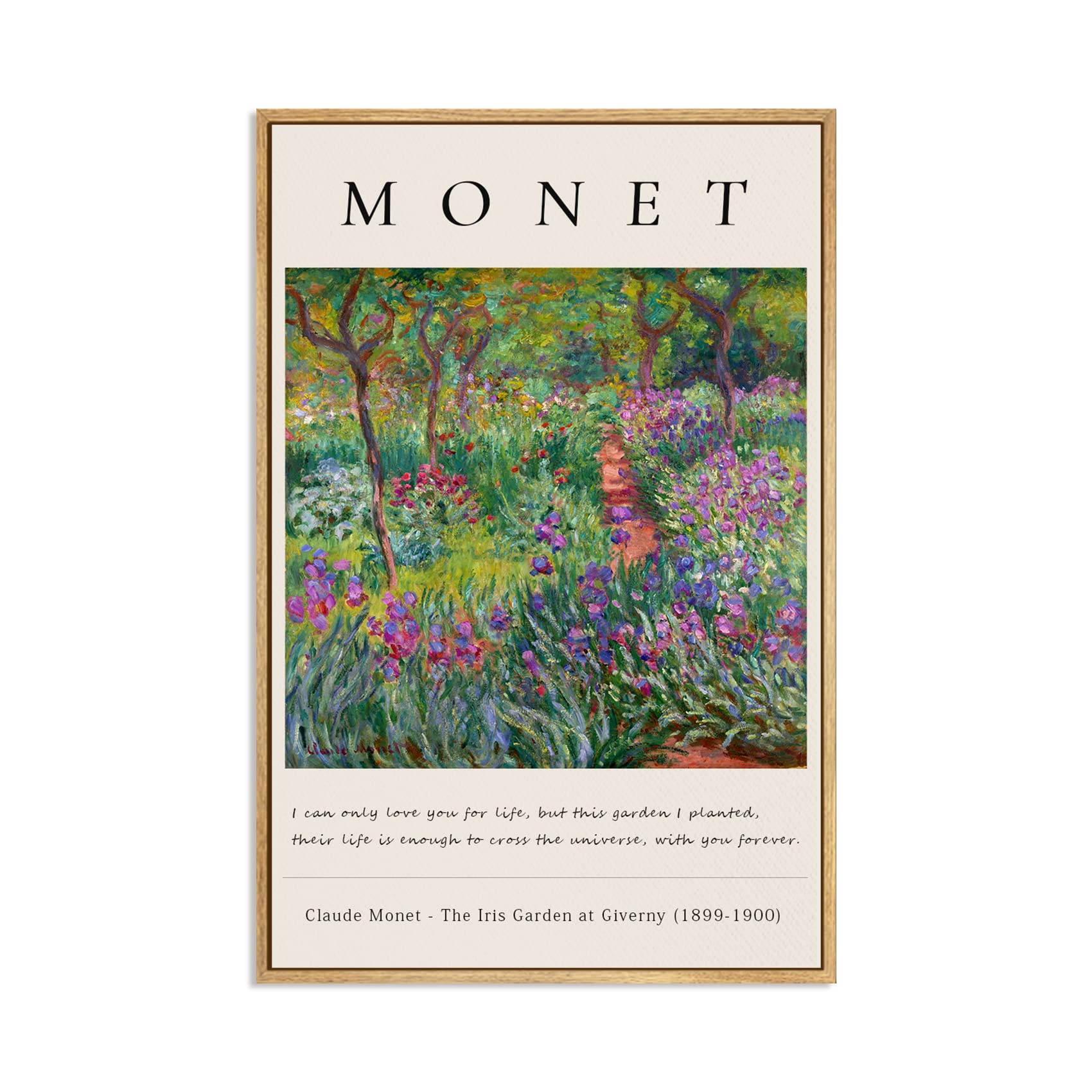 ZzuyiFramed Canvas Print Wall Art The Iris Garden at Giverny by Claude Monet Natural Landscape Art Prints, for Living Room, Bedroom, Office- 12"x16" Natural Framed
