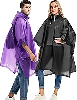 Vista 86 de Paquete de 2 ponchos de lluvia para adultos, reutilizables, impermeables, de supervivencia, emergencia, resistente, con capucha con cordón Azul