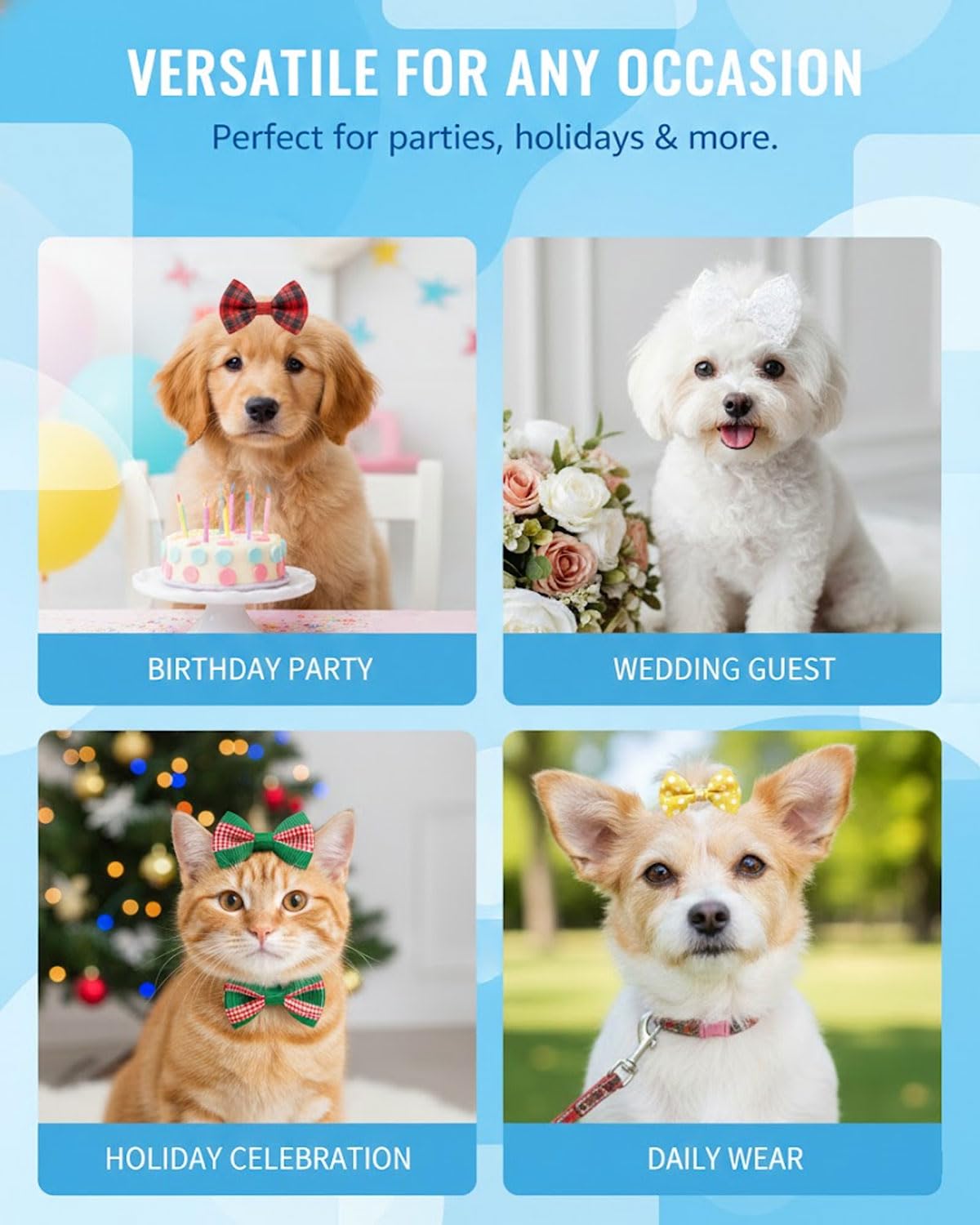 20 pièces Accessoires pour Cheveux de Chien Arc Coiffe, Corde À Cheveux pour Animaux De Compagnie Bowknot avec des Bandes de Caoutchouc pour Petits Chiens, Chats, Couleurs au Hasard