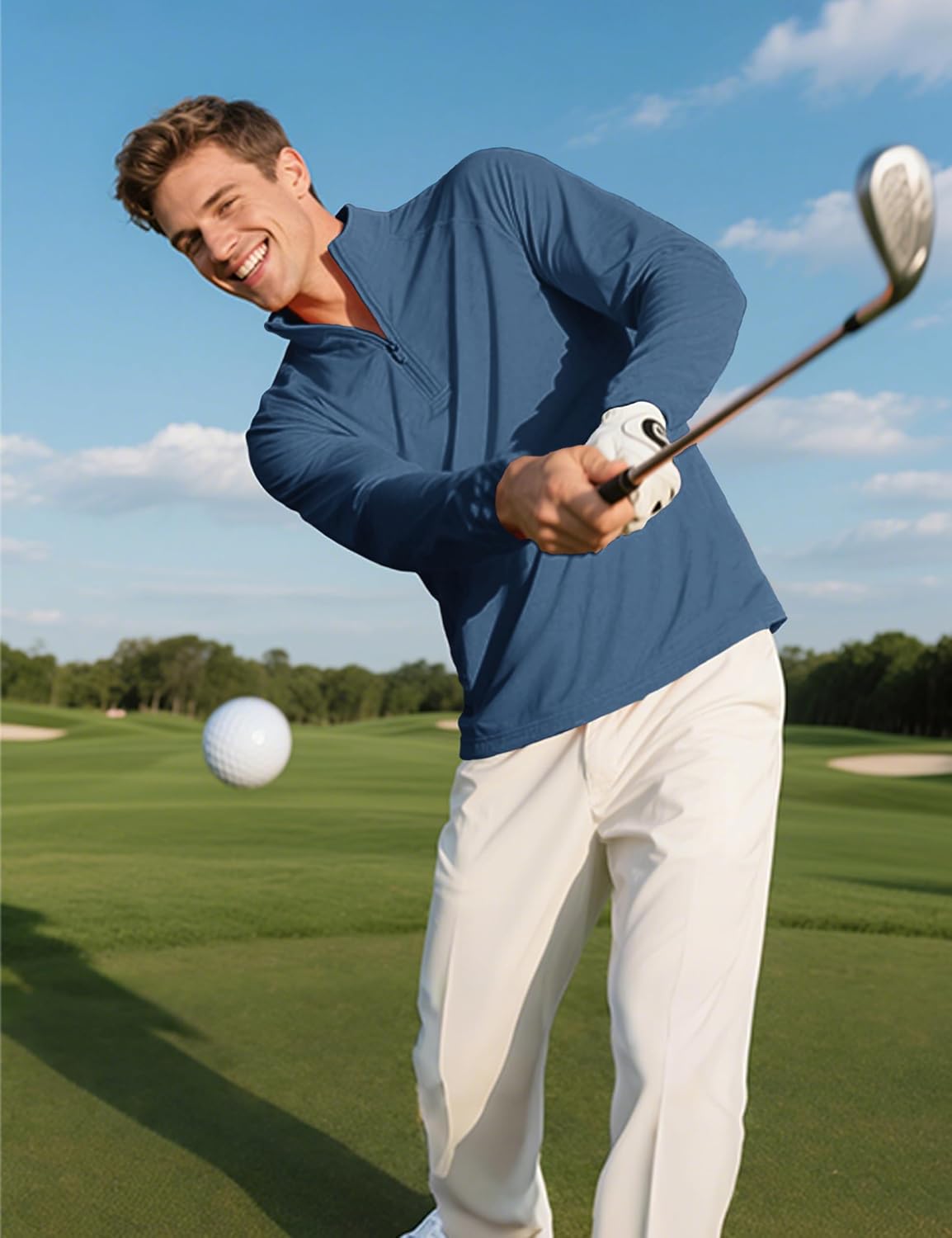 KINSWT Mens UPF 50+ Sun Shirt Long Sleeve 1/4 Zip SPF UV Protection Lightweight Quick Dry Quarter Zip Golf Shirt - Image 6