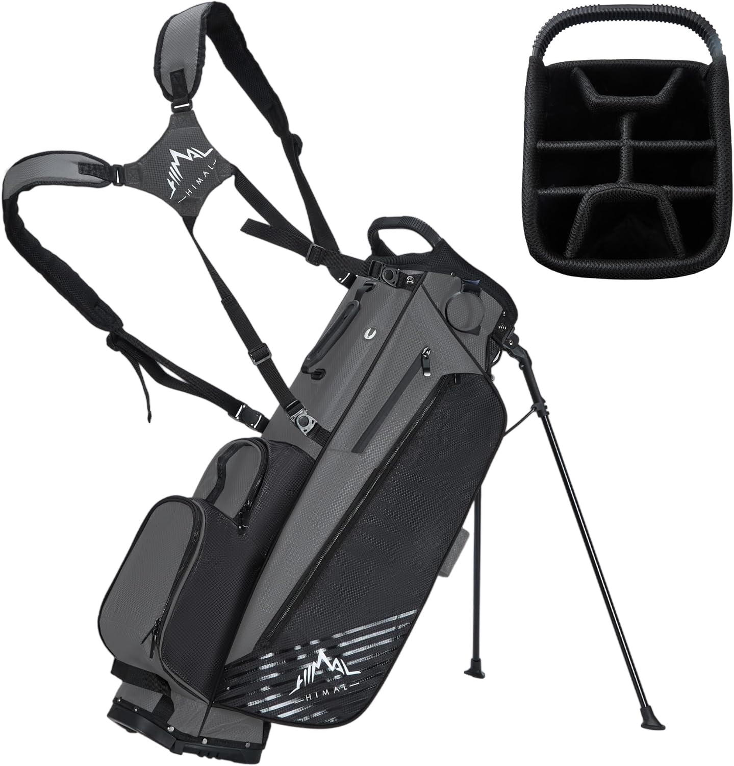 UNIHIMAL Golf Stand Bag with 8-Way Dividers, Lightweight Dual Straps, Multiple Pockets for Men Women - Dark Black
