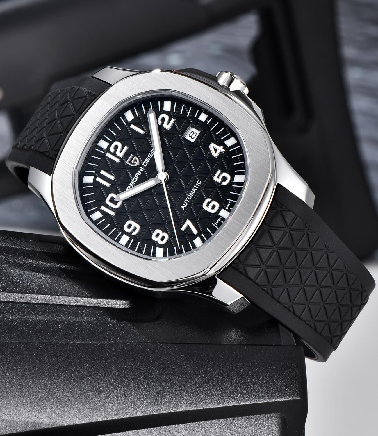 LACZ DENTON Pagani Design YS031 Automatic Men's Watch Miyota 8215 Mechanical Movement 41mm Stainless Steel Analog Wrist Watches for Men, Synthetic Sapphire Dial Glass, 100M Waterproof, Rubber Strap - 3