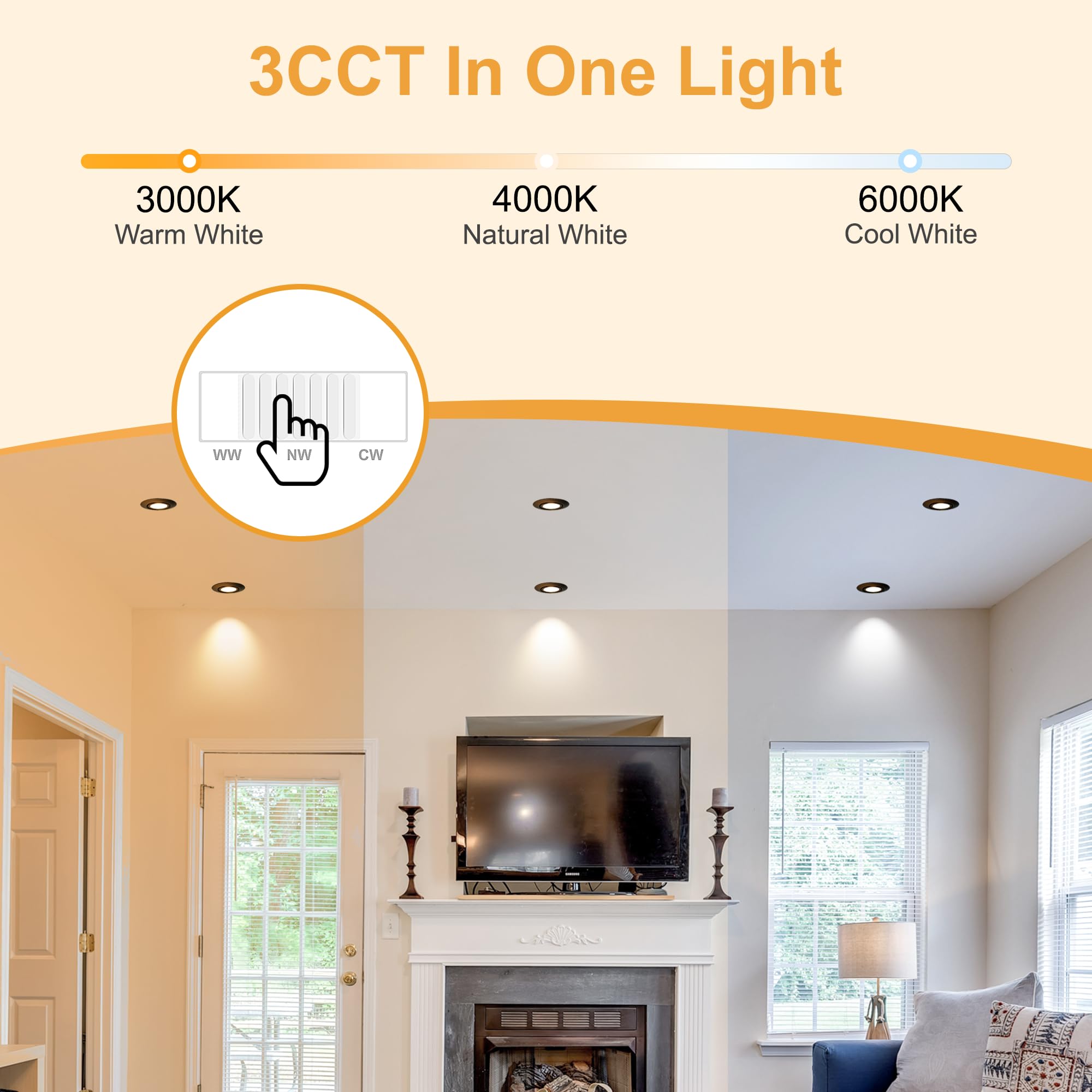 Spot LED Encastrable 230V Dimmable 68mm 5.5W IP44 45° Rotatif Extra Plat Spots de Plafond Blanc Chaud Blanc Neutre Blanc Froid Spot Salle de Bain, Noir Lot de 6