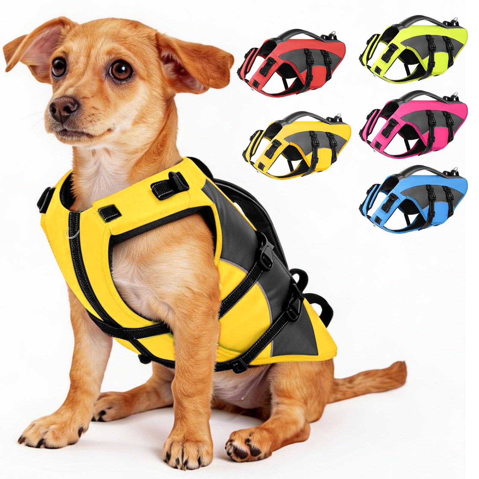 CITÉTOILE Hunde Schwimmweste mit Griff und Reflektierend, Einstellbare Rettungsweste für Kleine Mittel Große Hunde, Langlebigem für Wassersport Schwimmen und Bootfahren, Gelb, S